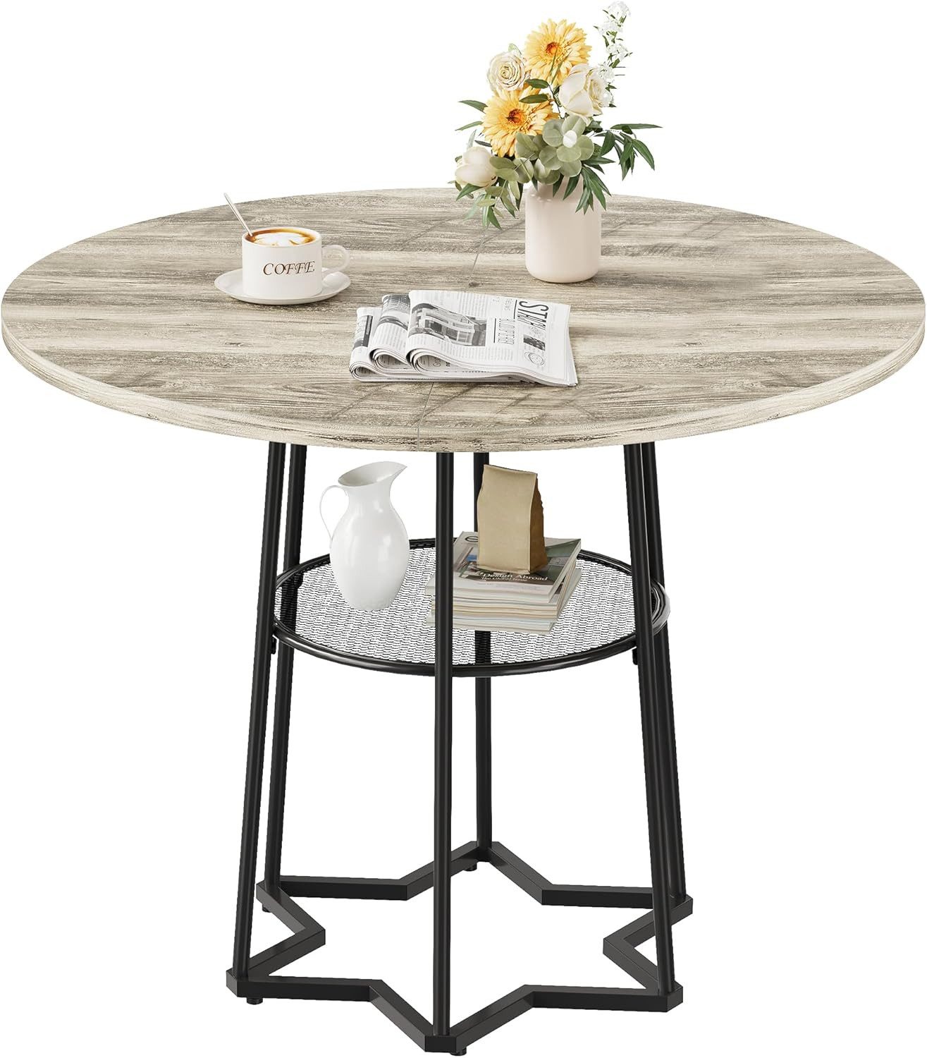 GarveeMore Esstisch runder Küchentisch, 98 x 76 cm, Industrie-Design, platzsparender Tisch in Holzoptik für Küche, Esszimmer oder Wohnzimmer