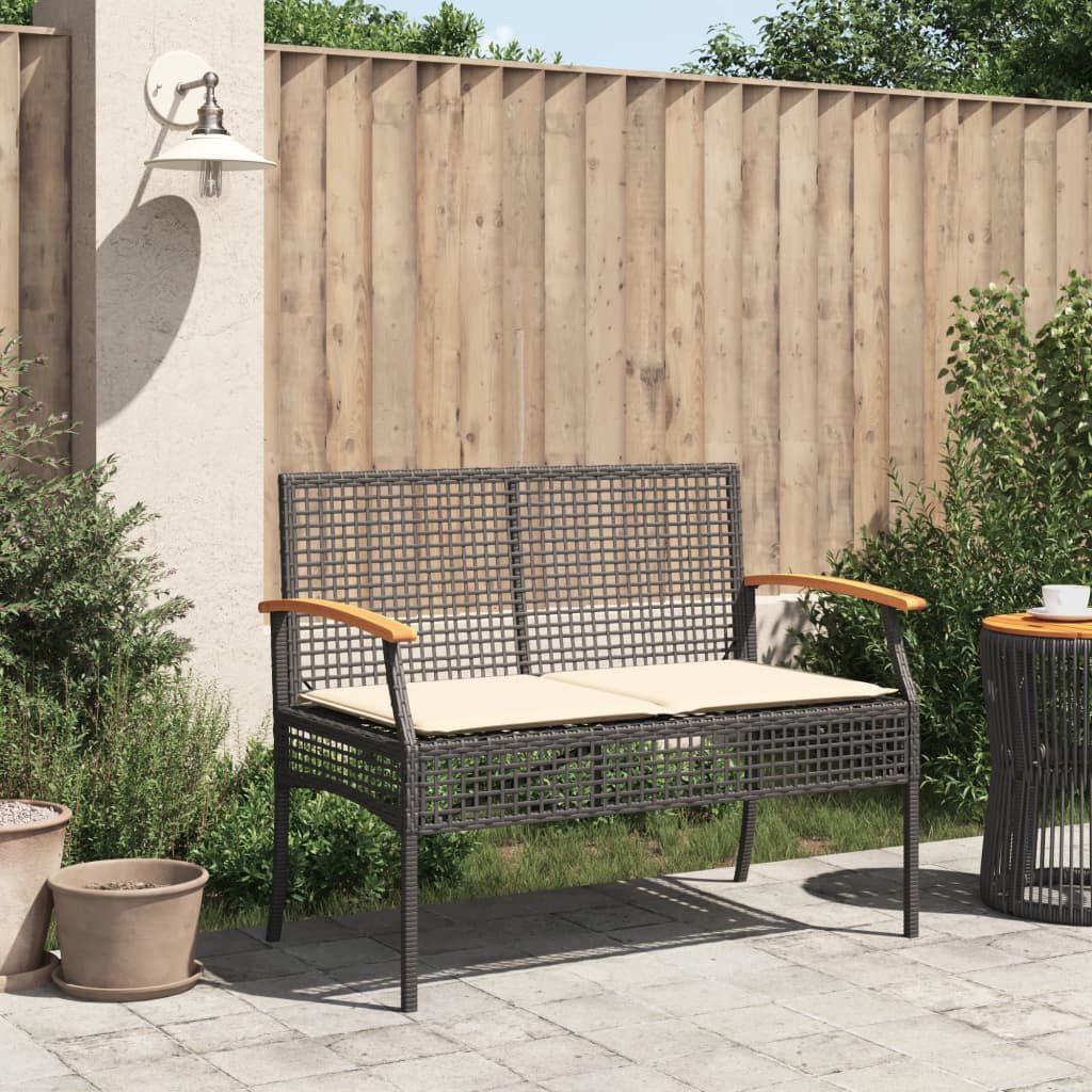 vidaXL Gartenbank Gartenbank mit Kissen Schwarz Poly Rattan nholz (1-St)
