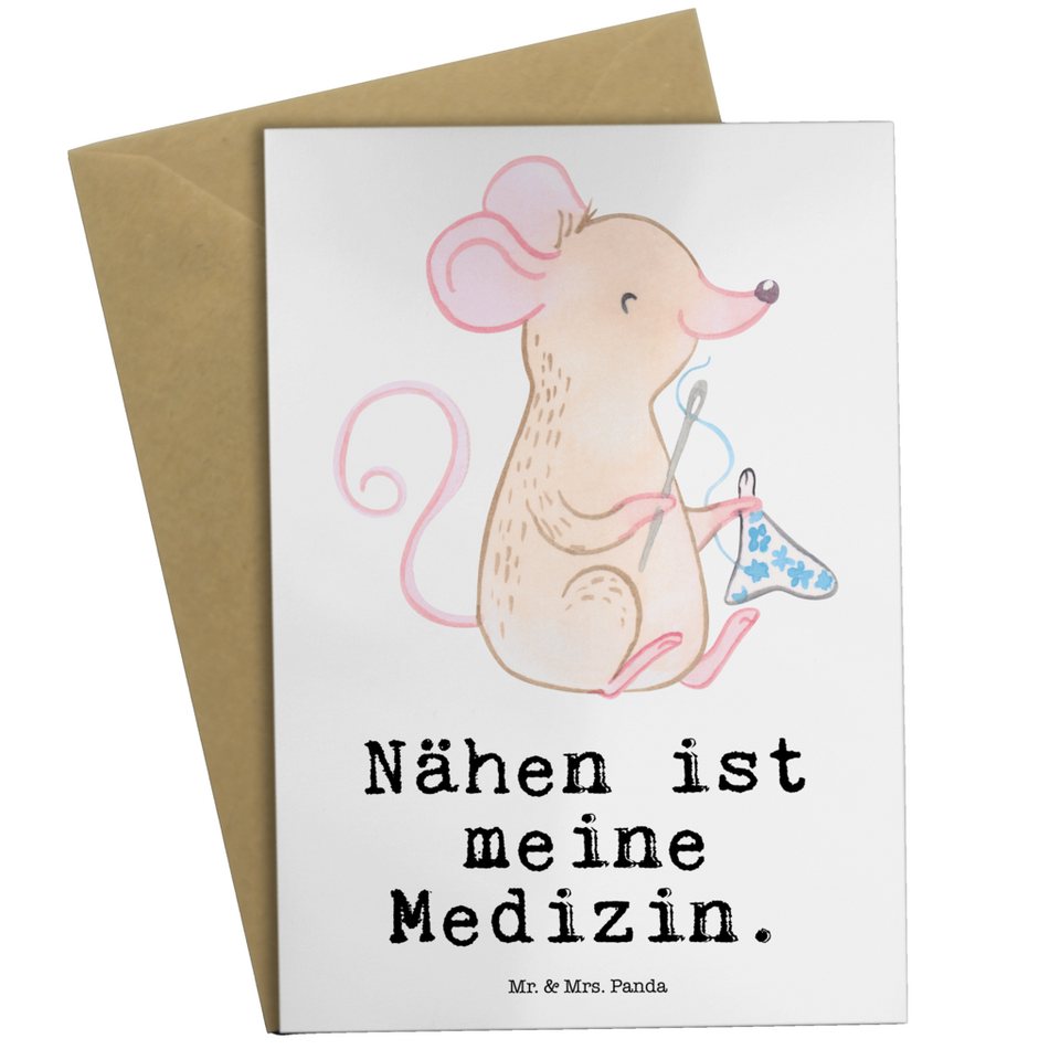 Mr. & Mrs. Panda Grußkarte »Maus Nähen Medizin Weiß Geschenk
