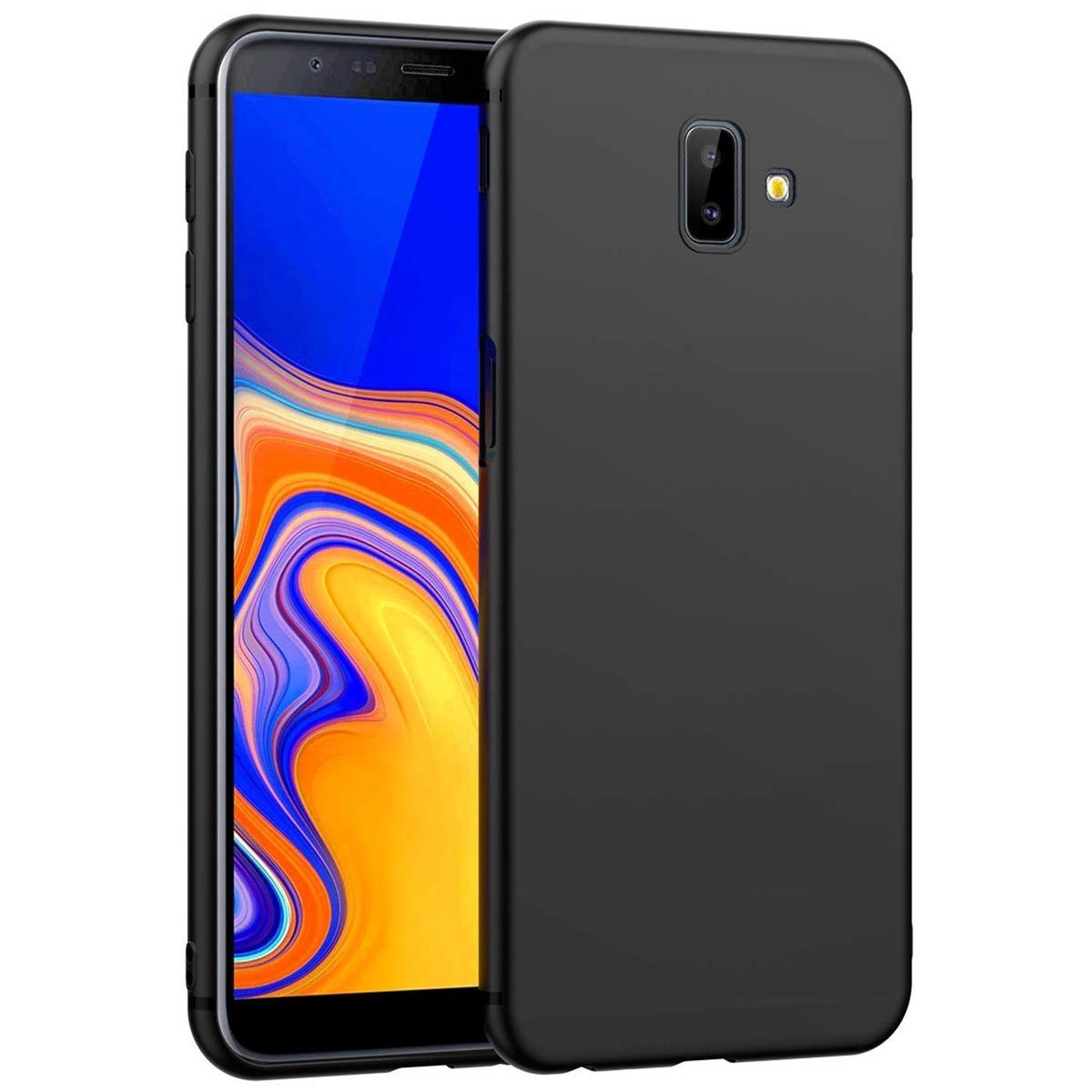 CoolGadget Handyhülle Handy Schutzhülle für Samsung Galaxy J6 Plus matt schwarz 6 Zoll, Silikon TPU Hülle Schutz Tasche Cover schlicht Slim Case