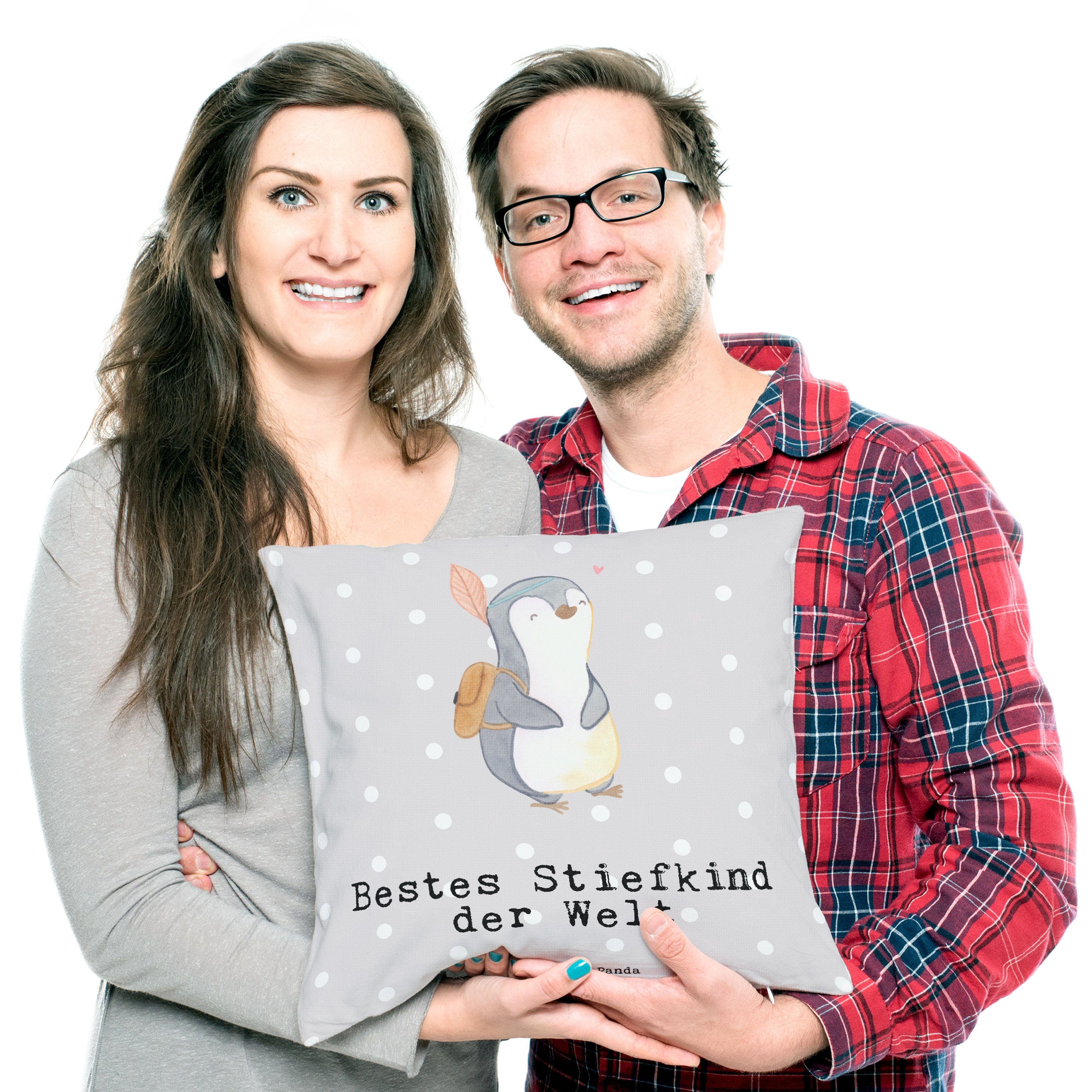 Grau - Dekokissen Mr. Pastell & Mrs. Bestes Pinguin Stiefkind der Panda - Welt Geschenk, Geburtst