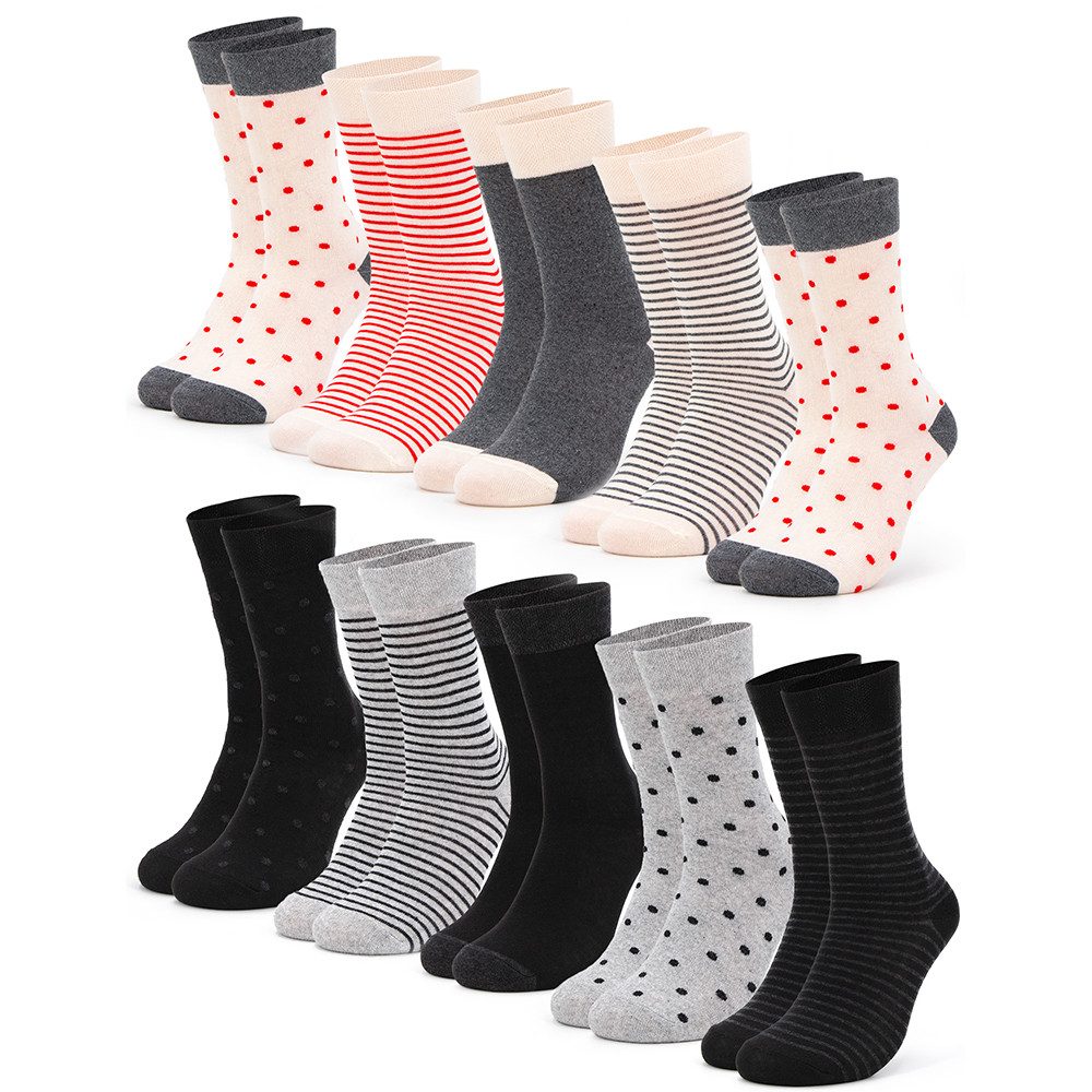 OCCULTO Basicsocken Damen Muster Socken 10 Paar (Modell: Michaela) (10-Paar)