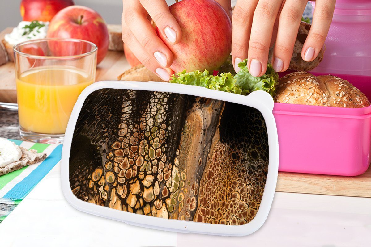 MuchoWow Lunchbox Acrylfarbe - (2-tlg), Brotbox Kunststoff, Brotdose Erwachsene, rosa Kunststoff - für Mädchen, Kinder, Gießfarbe, Braun Snackbox