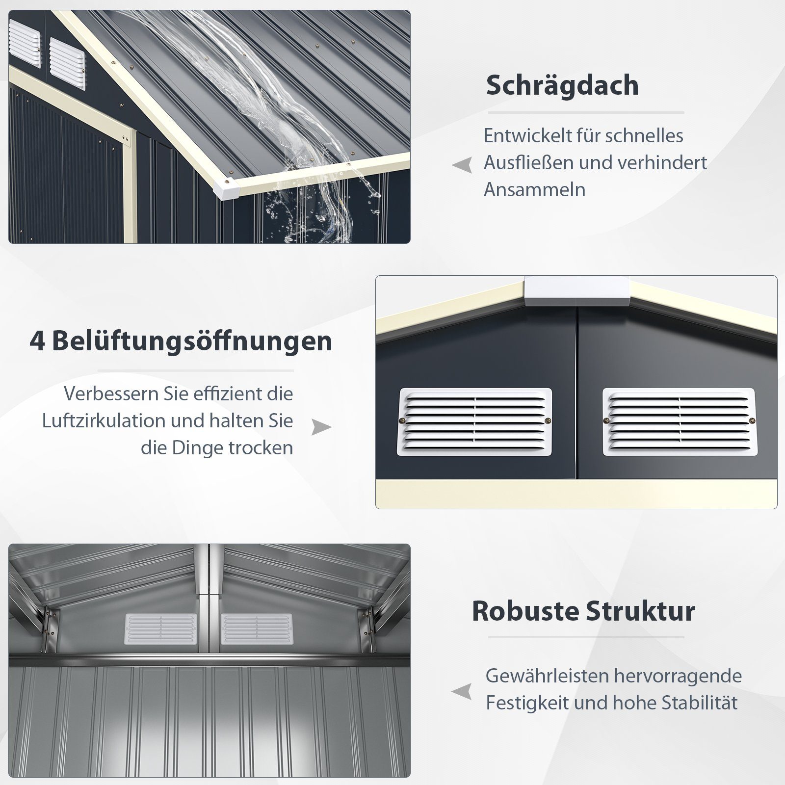 COSTWAY Gerätehaus, BxT: 277x191 cm, mit 4 Luftschlitzen & Schiebetür