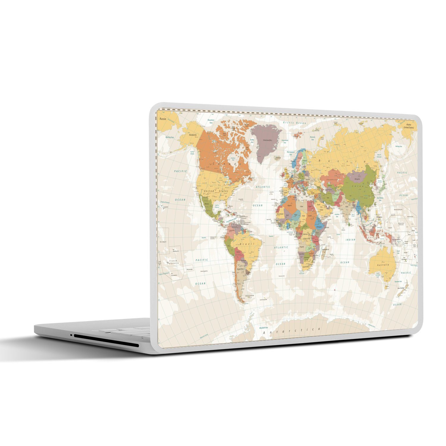 MuchoWow Laptop-Aufkleber Weltkarte - Retro - Farben - Pädagogisch - Statistisch, (1tlg), Laptop Folien Cover, Aufkleber, Sticker, Schutz vor Kratzern, 25x18 cm