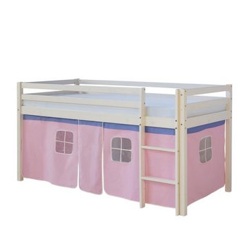 Homestyle4u Hochbett Kinderbett Matratze Rutsche Turm Rosa Tunnel