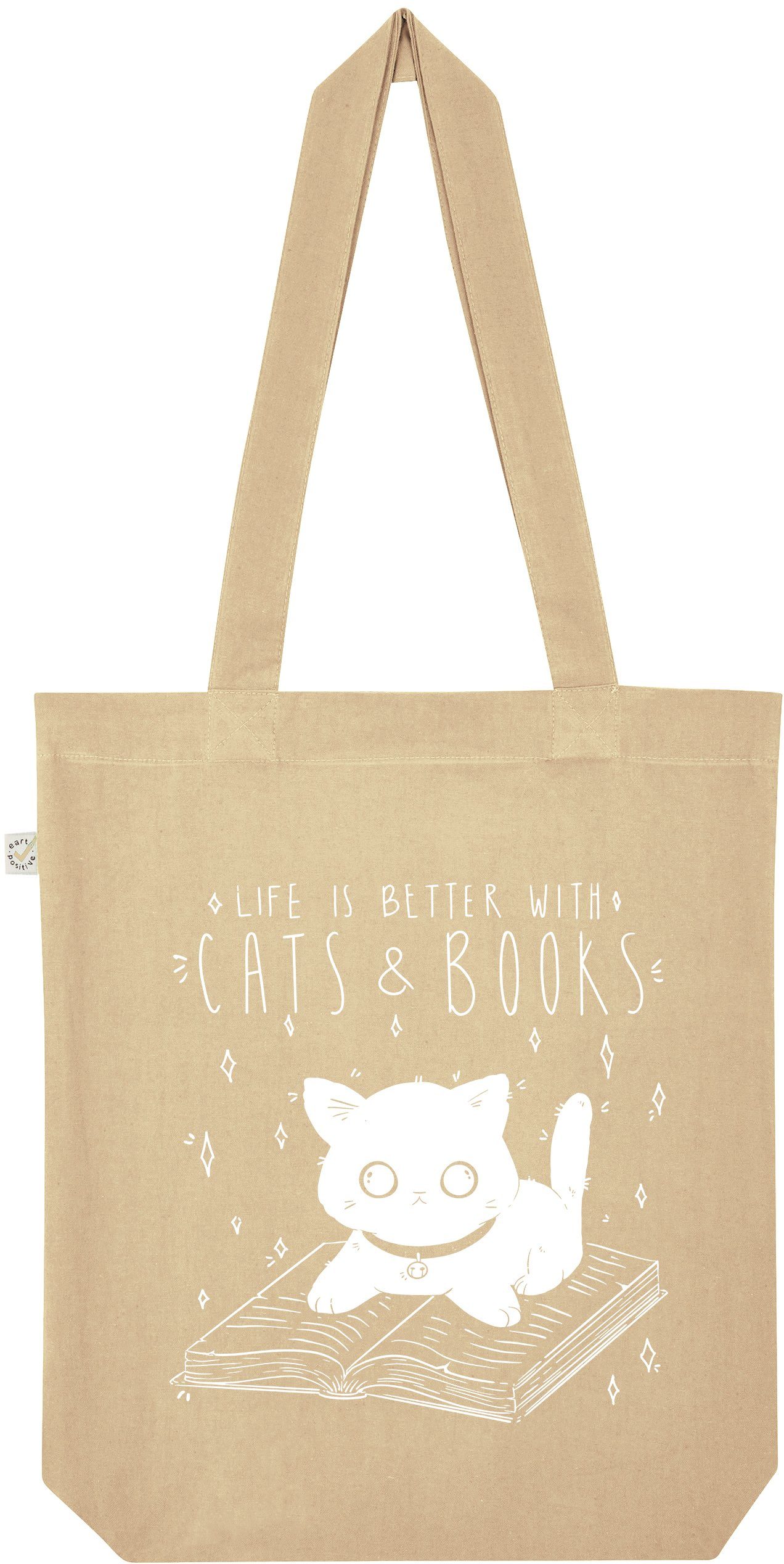 Tragetasche "Cats & Books" Jutebeutel Tasche Lange Henkel