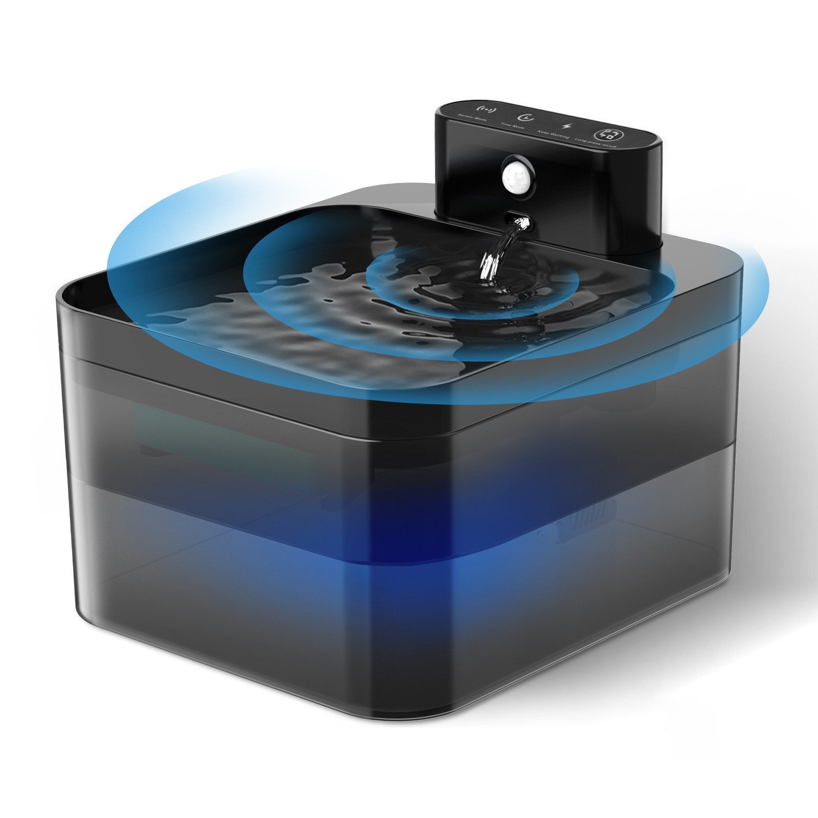 BlingBin Trinkbrunnen Katzenbrunnen Katzentrinkbrunnen für Katze mit Bewegungsmelder 2.2 l, Wasserpumpe Mit Led, Leise Pumpe und Aktivkohle Filter