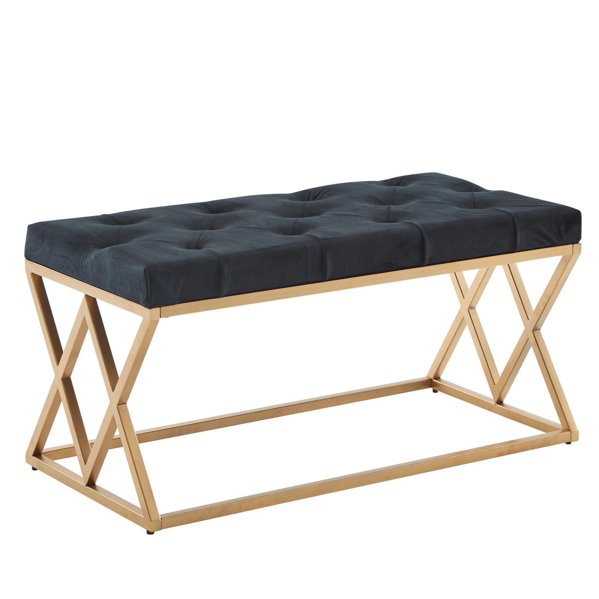 Wohnling Polsterbank WL6.619 (Samt Schwarz / Gold 90x46x44 cm, Flur Polsterbank), Bettbank Schlafzimmer, Garderobenbank Chesterfield