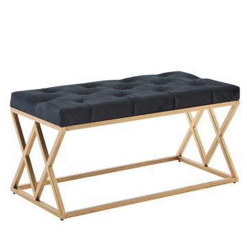 FINEBUY Polsterbank FB82221 (Samt Schwarz / Gold 90x46x44 cm, Flur Polsterbank), Bettbank Schlafzimmer, Garderobenbank Chesterfield