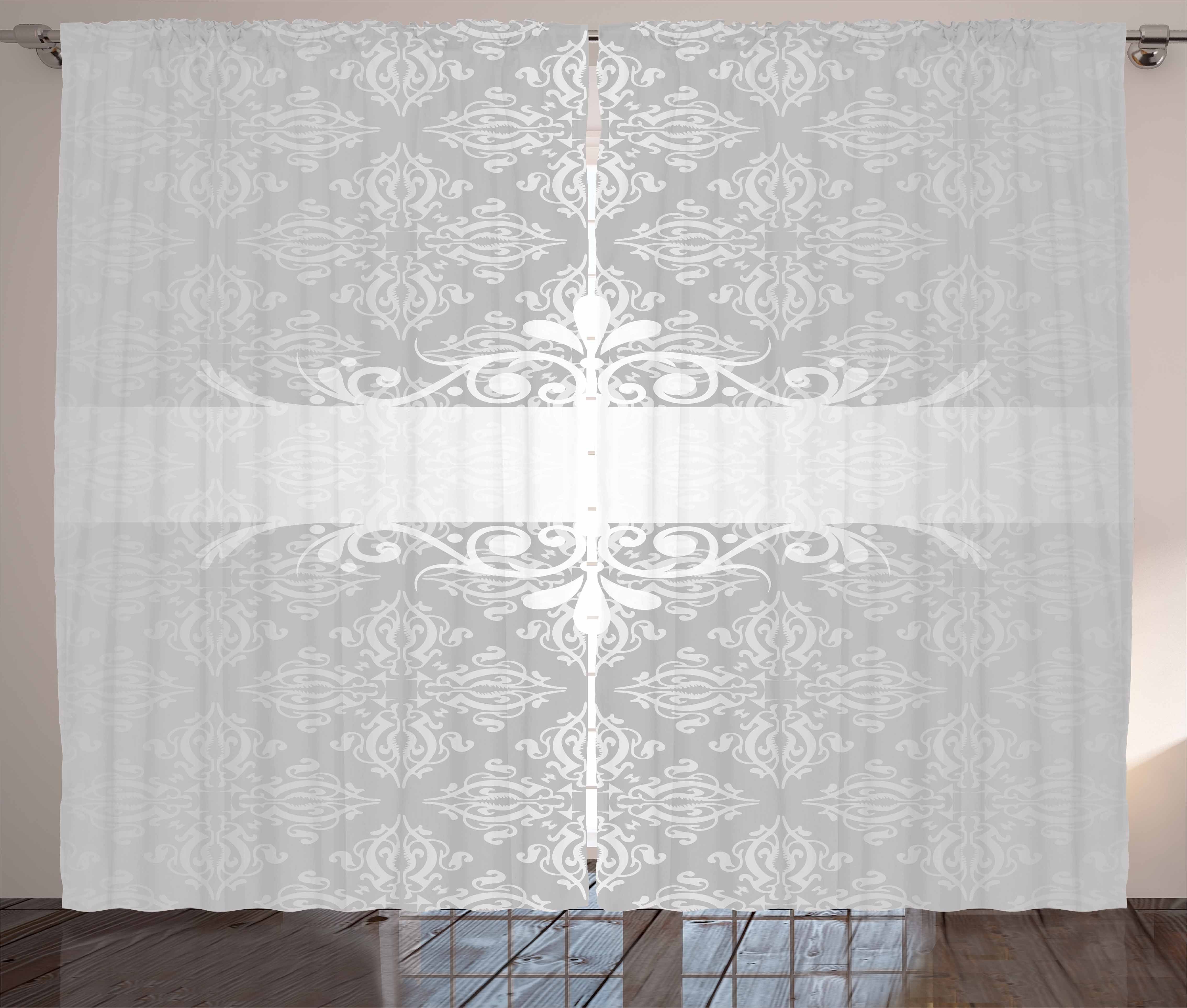 Gardine Schlafzimmer Kräuselband Vorhang mit Schlaufen und Haken, Abakuhaus, Grau Klassische Blumenrolle