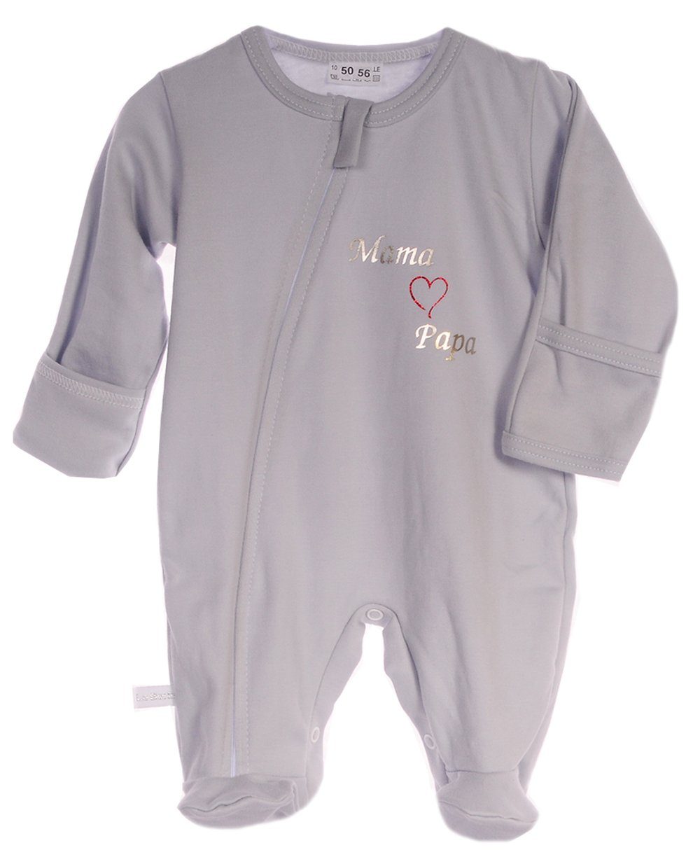 La Bortini Schlafoverall Strampler Overall Baby Schlafanzug in Grau mit Papa Mama
