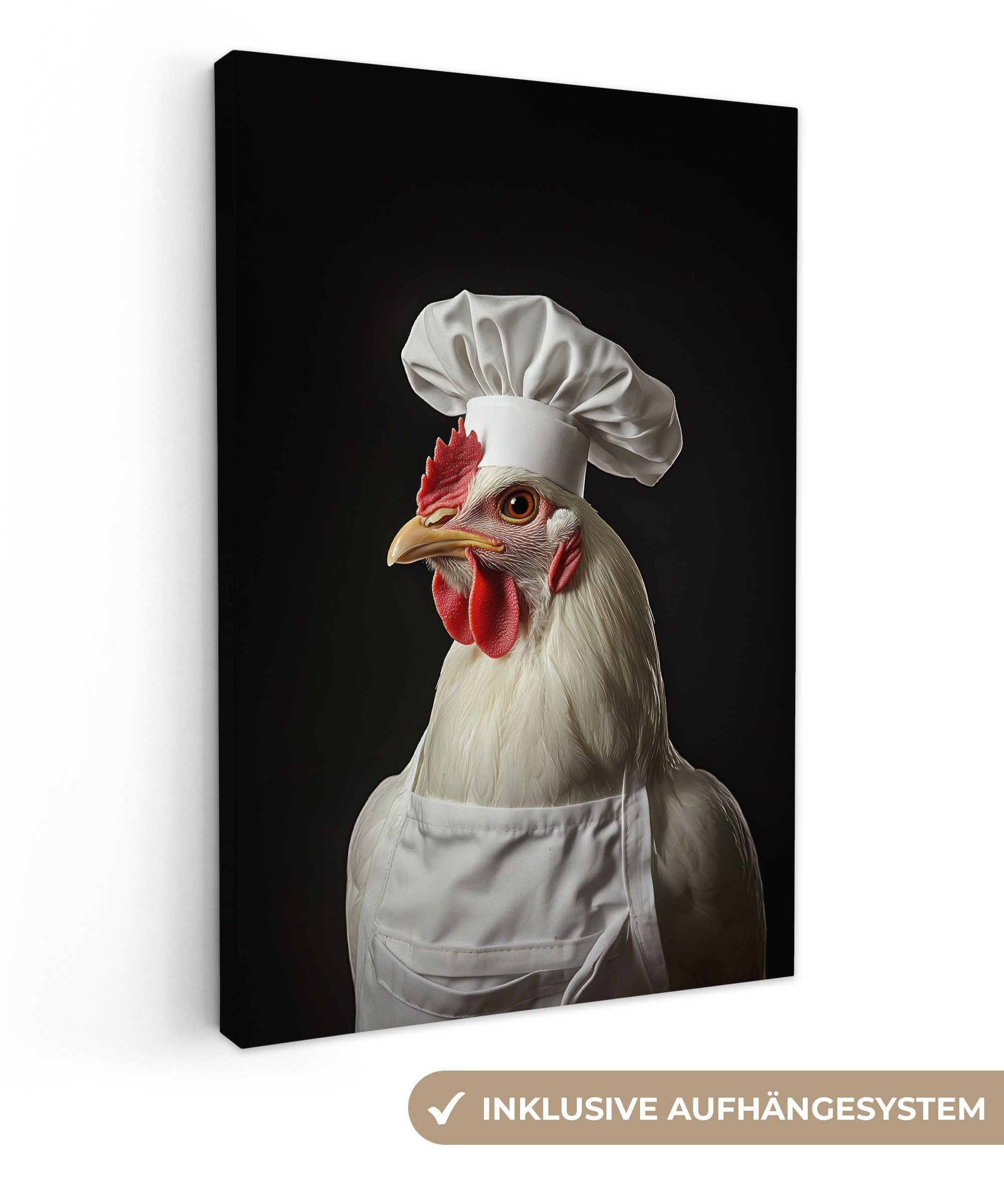 OneMillionCanvasses® Leinwandbild Koch - Rot - Huhn, Fotodruck (1 St), Bilder groß Wohnzimmer Schlafzimmer 80x120 cm