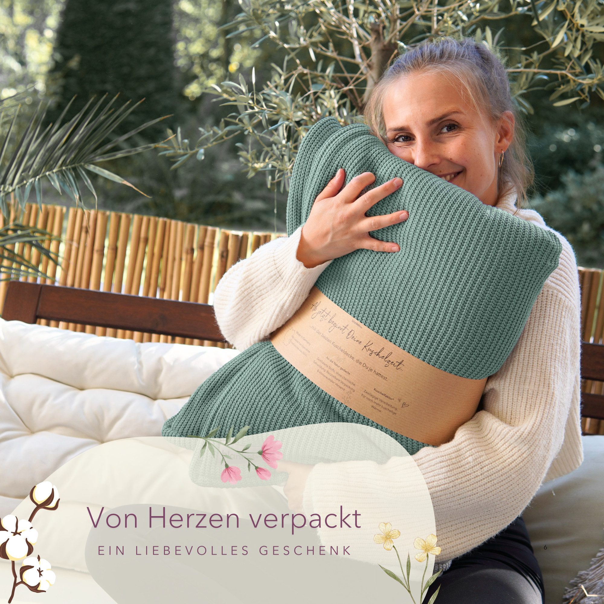 Wohndecke Premium Kuscheldecke mit Baumwollstrick, blanketino, extra voluminös – Bild 3 von 5