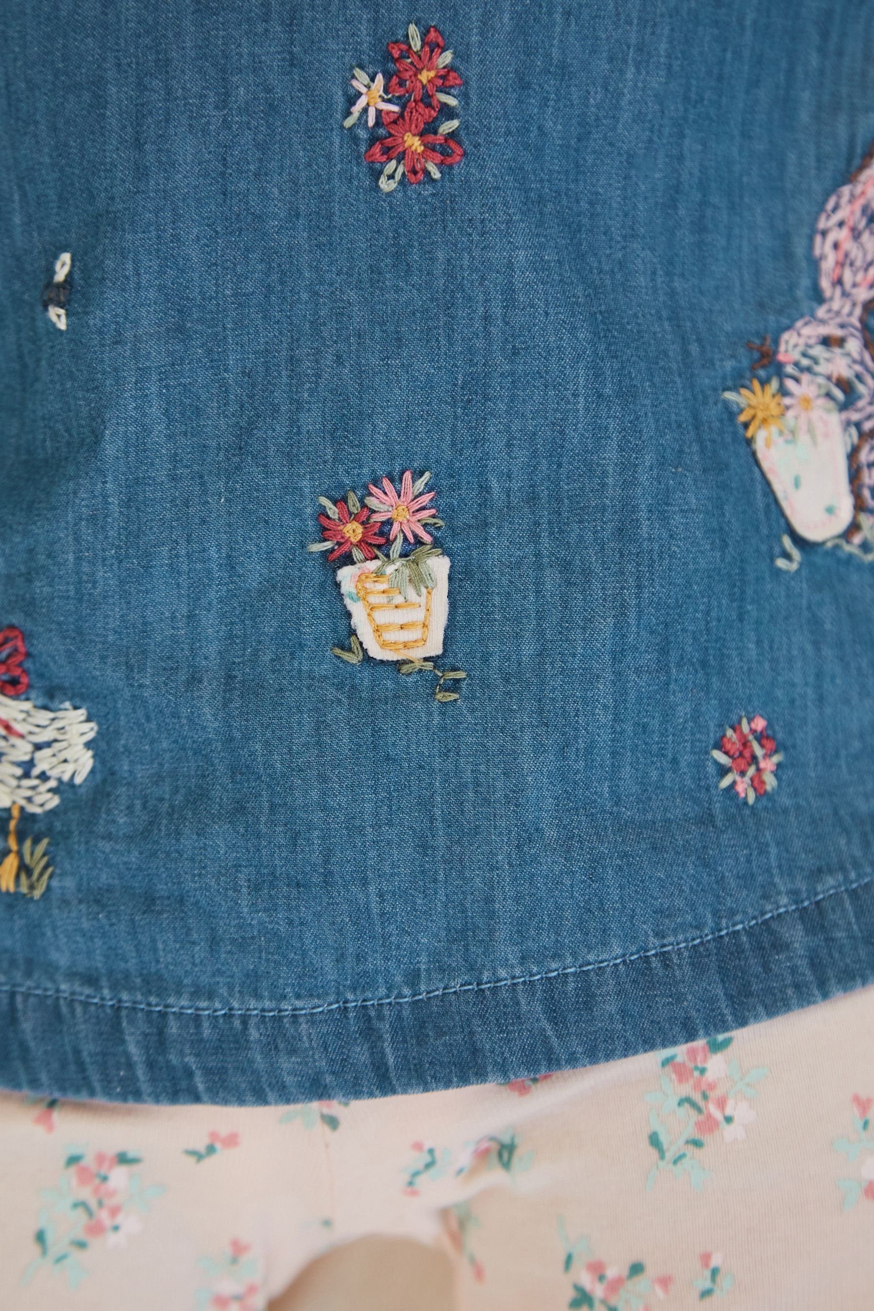 Embroidery Shirt Bunny 2-teiliges Next (2-tlg) Baby-Set Denim mit Jeans-Oberteil Leggings Blue + & Leggings