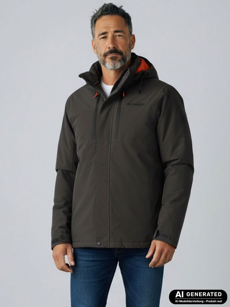 Dry Fashion Parka Grönland Herren Funktionsjacke gefüttert - Outdoor-Jacke Winter-Mantel Wasserdicht, Winddicht, Atmungsaktiv, 2-Wege-Reißverschluss, Kapuze