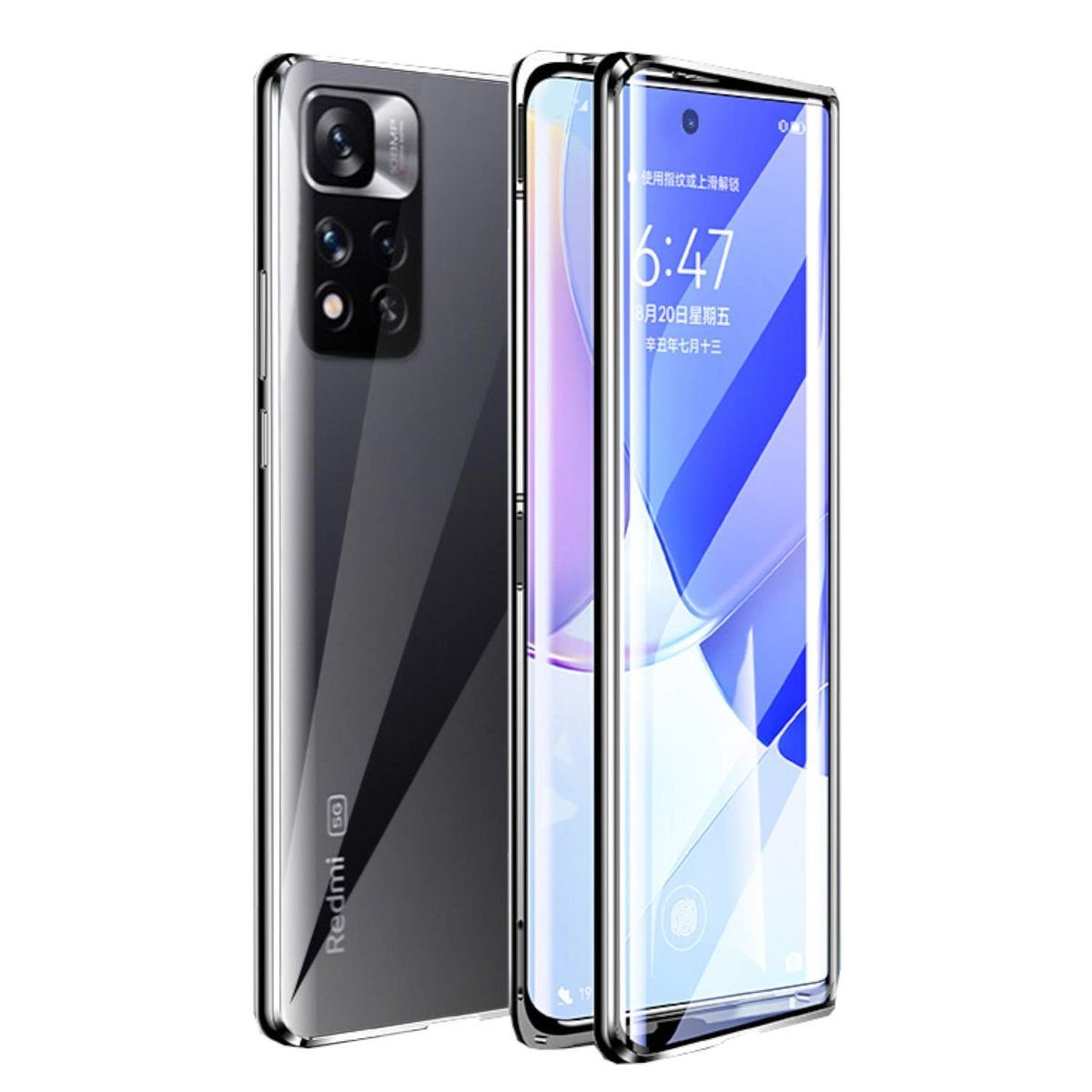 Wigento Handyhülle Beidseitiger 360 Grad Magnet / Glas Case Bumper für Xiaomi Poco M4 Pro 5G Handy Tasche Case Hülle Cover New Style