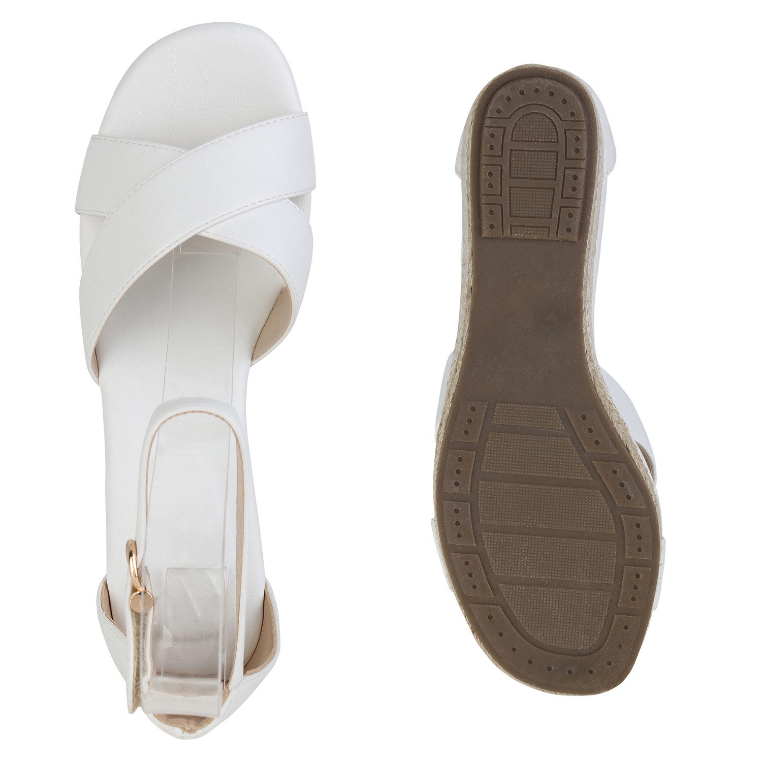 VAN HILL 841127 Keilsandalette Damen Keilsandaletten Sandaletten Wedges Bast Sommer