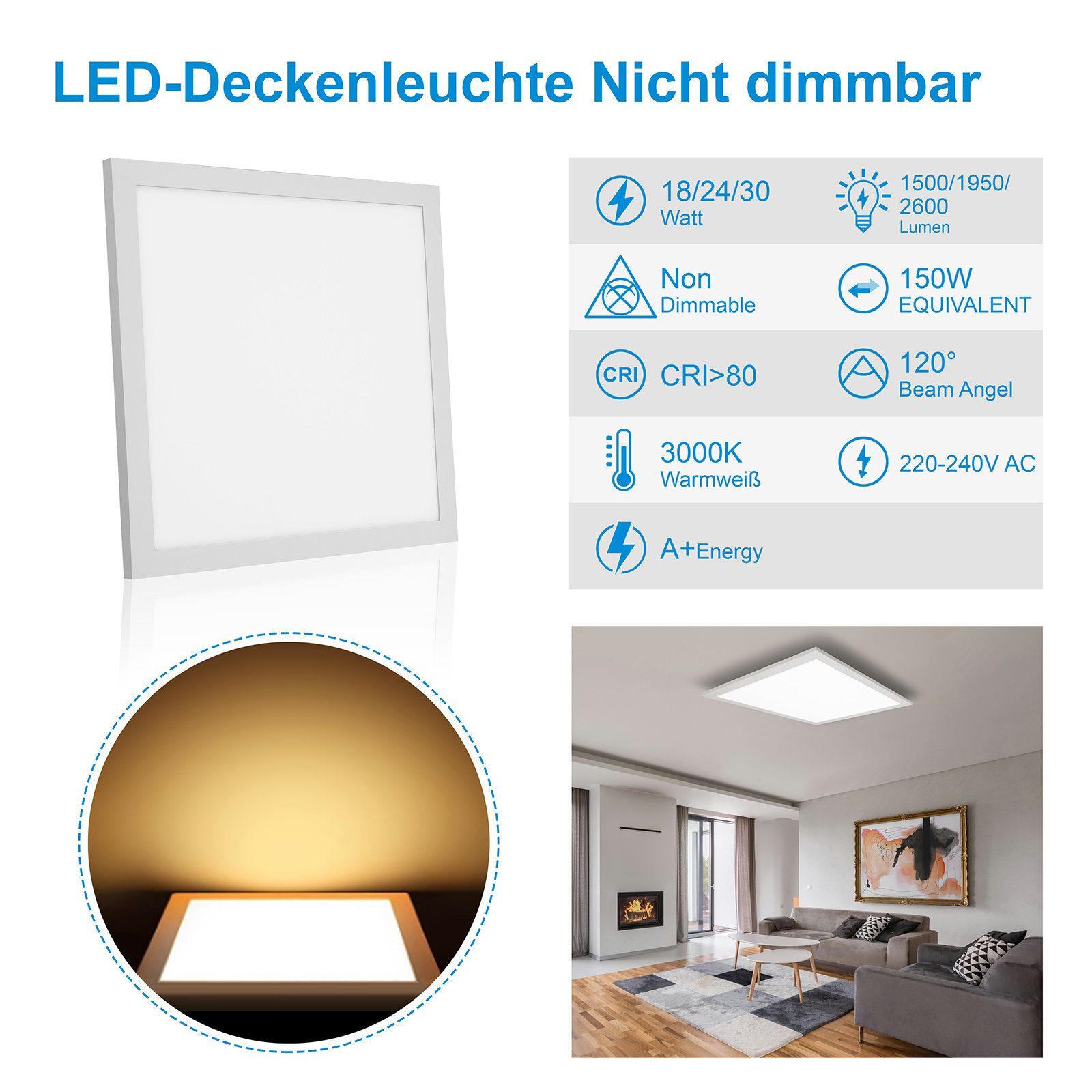 warmweiß, fest Ultra Flach LED Deckenleuchte, LED LED Küche für Schlafzimmer, Deckenlampe, Warmweiß, integriert, Keller, Panel, 3000K IMPTS