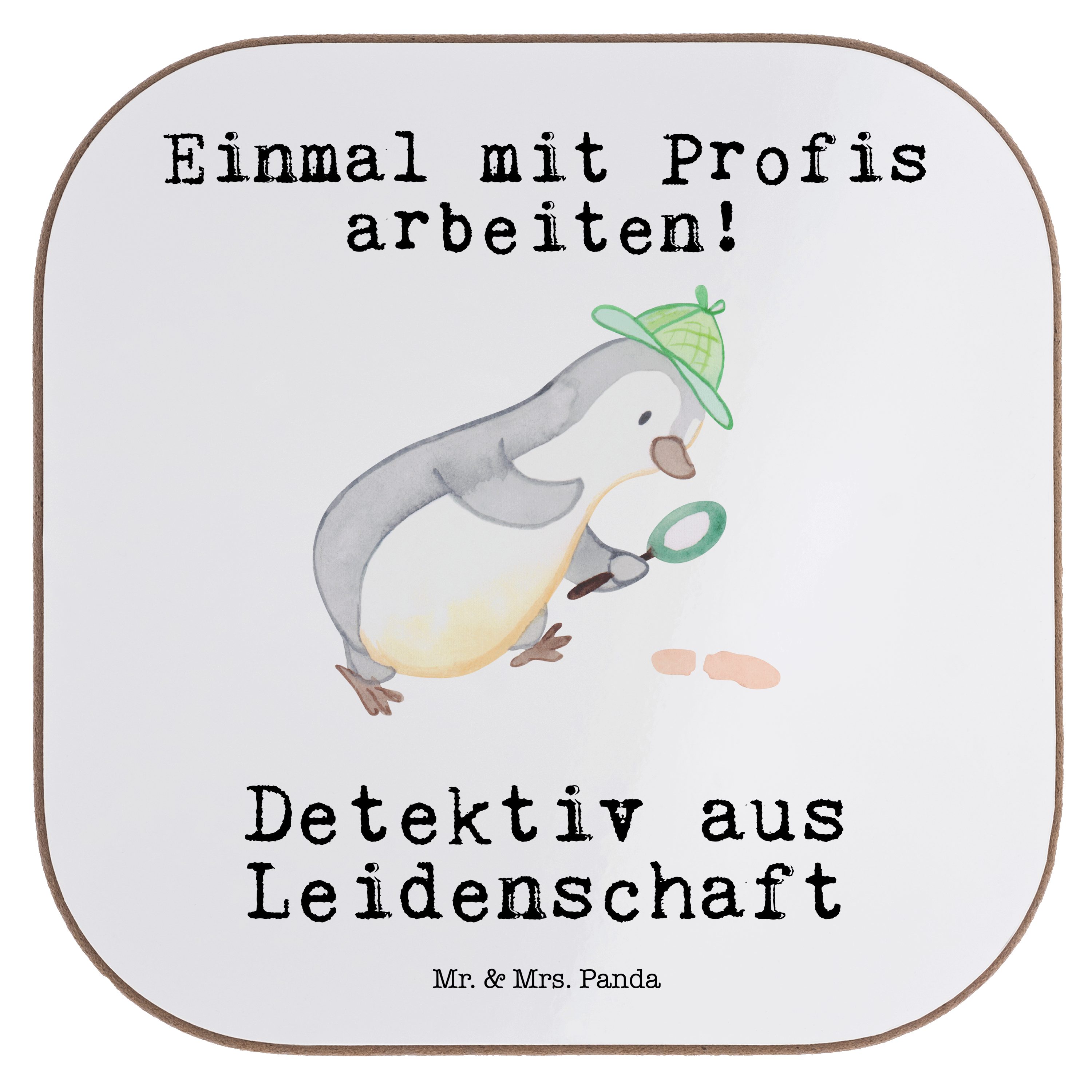 Mr. & Mrs. Panda Getränkeuntersetzer Detektiv aus Leidenschaft - Weiß - Geschenk, Getränkeuntersetzer, Arb, 1-tlg.