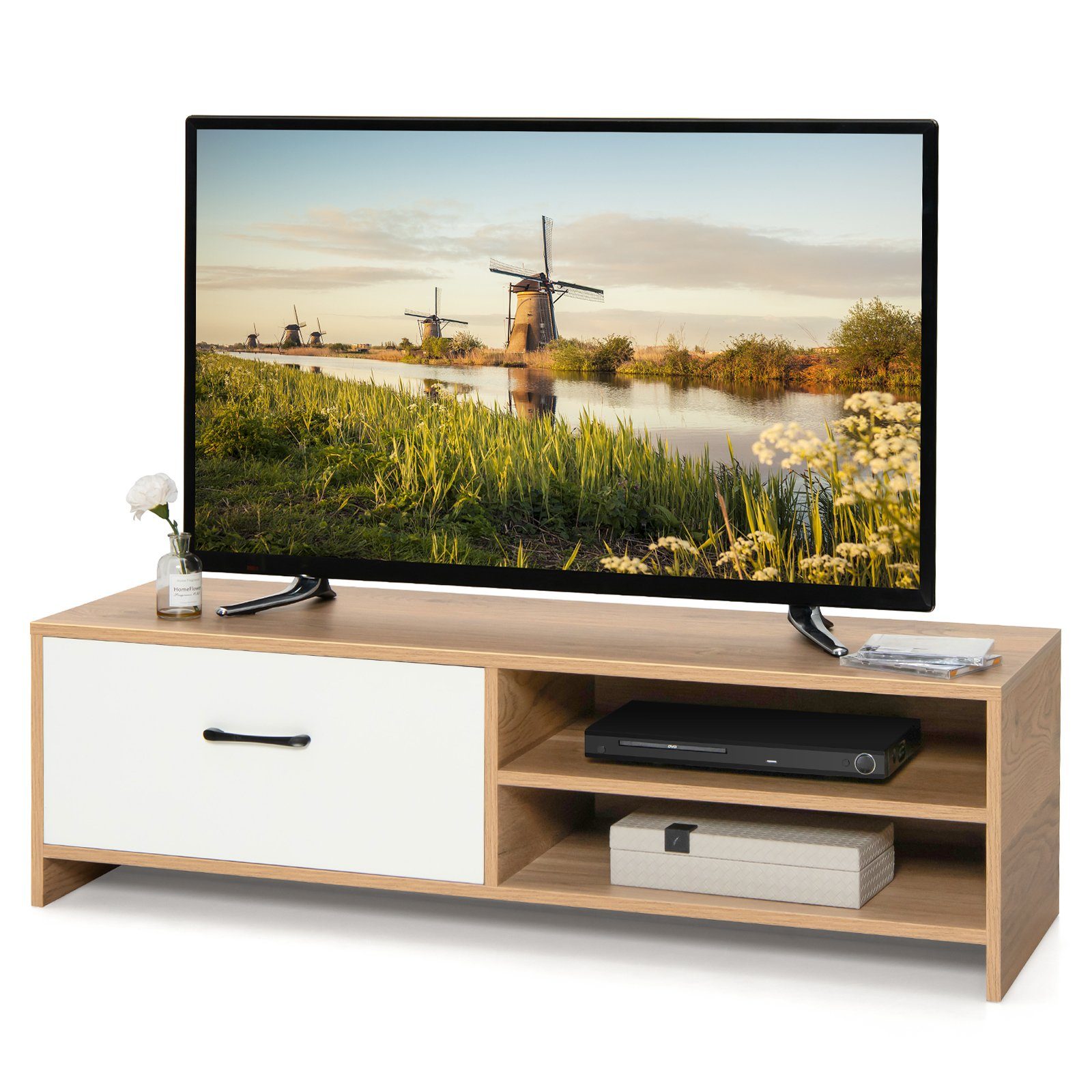 COSTWAY TV-Schrank mit Schublade und cm x 42 Regal, 120 35 x