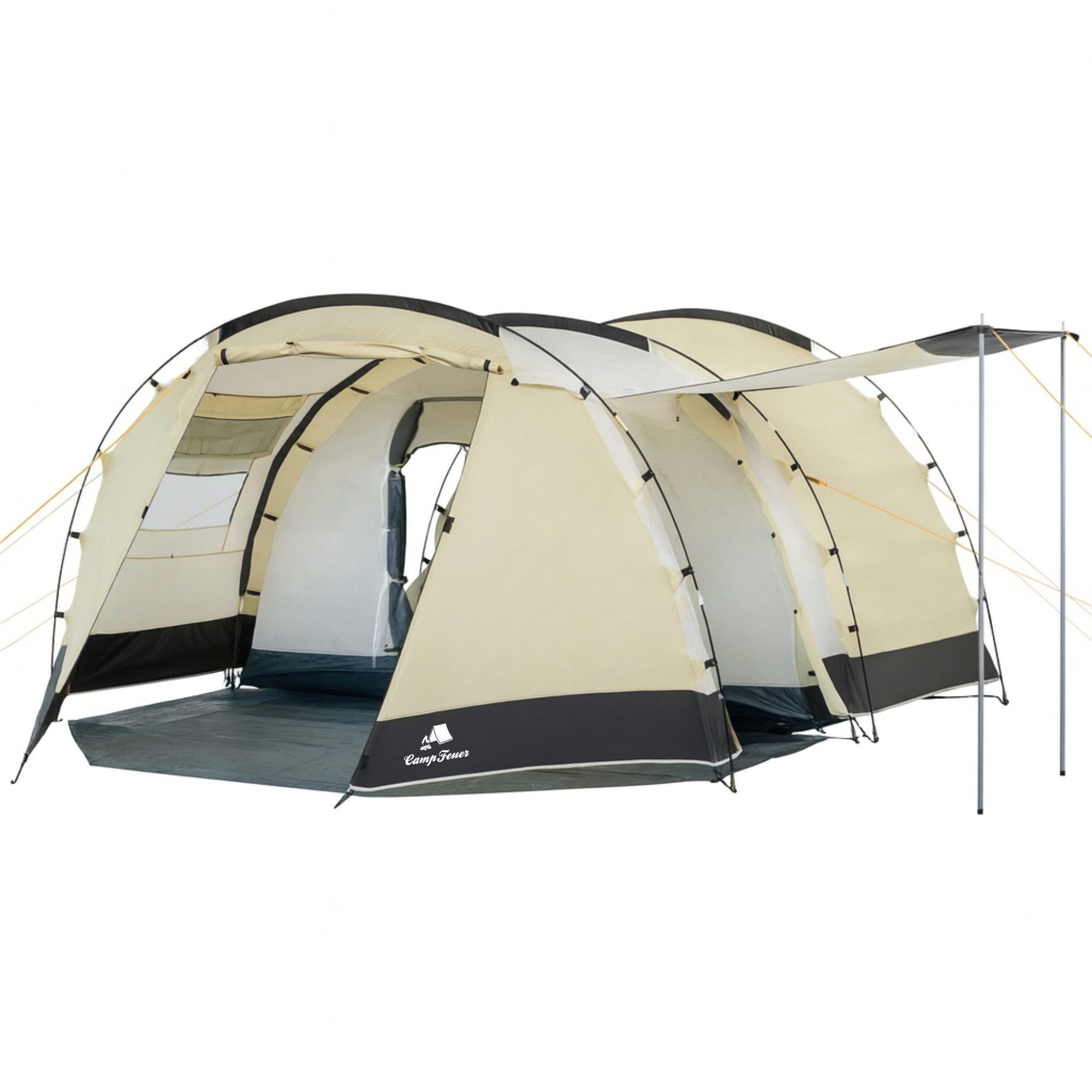 CampFeuer Tunnelzelt Zelt Super+ für 4 Personen, Sand / Schwarz, XXL Tunnelzelt, Personen: 4