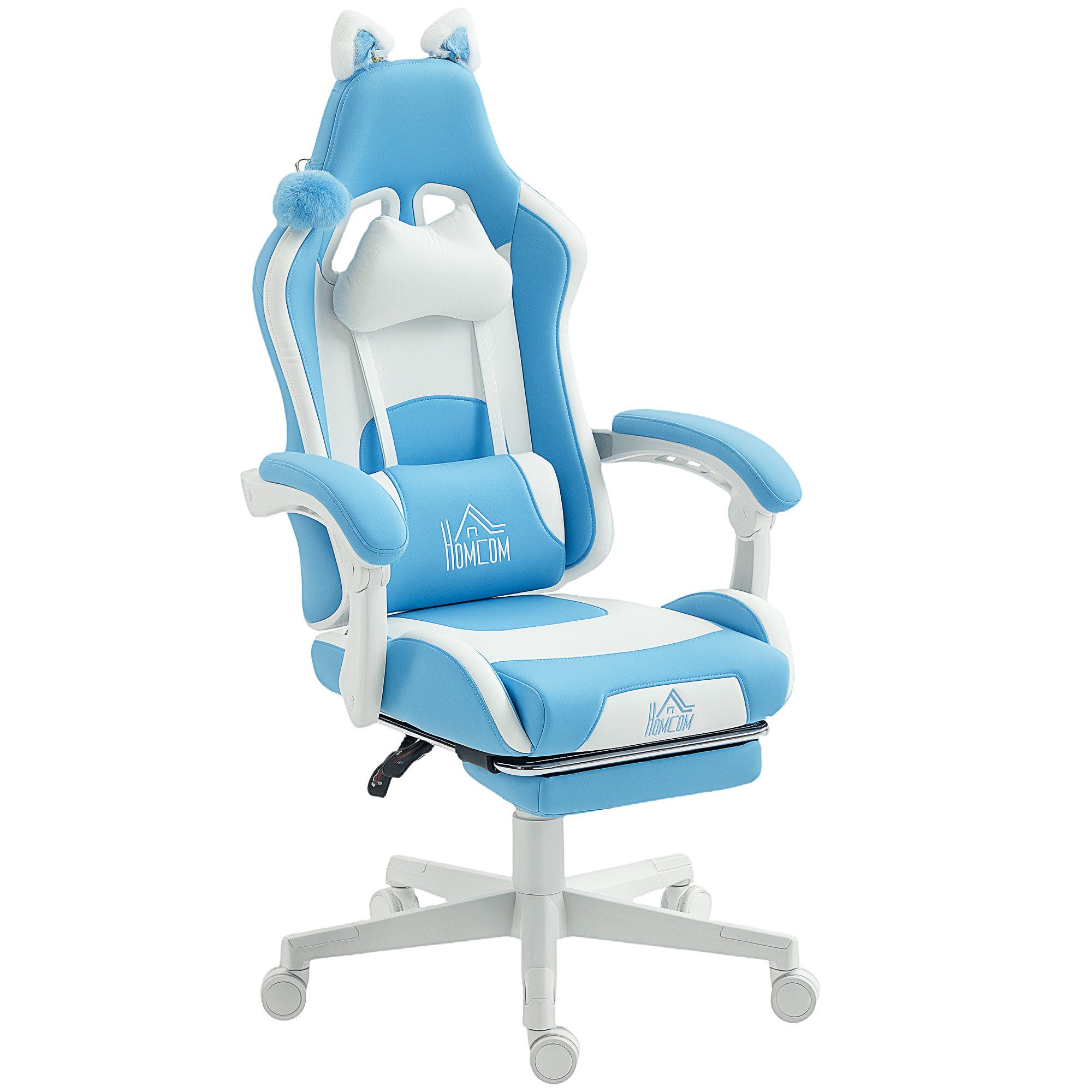HOMCOM Gaming-Stuhl Gamer-Stuhl mit Lendenwirbelstütze, Bürostuhl mit Liegefunktion (Set, 1 St), Gaming-Stuhl mit Katzenohren