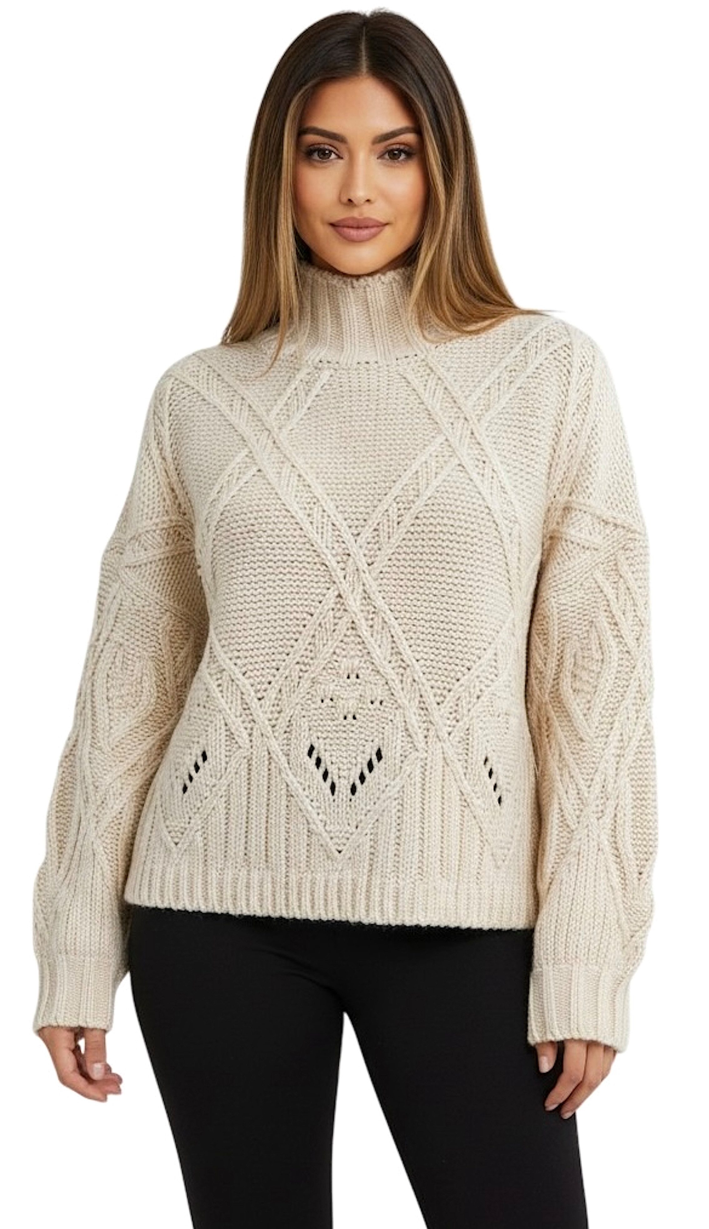 Worldclassca Strickpullover WORLDCLASSCA Oversize Strickpulllover Steh Kragen Zopf Muster Dick Neue Kollektion - Stilvolle und gemütliche Strickmode für Damen