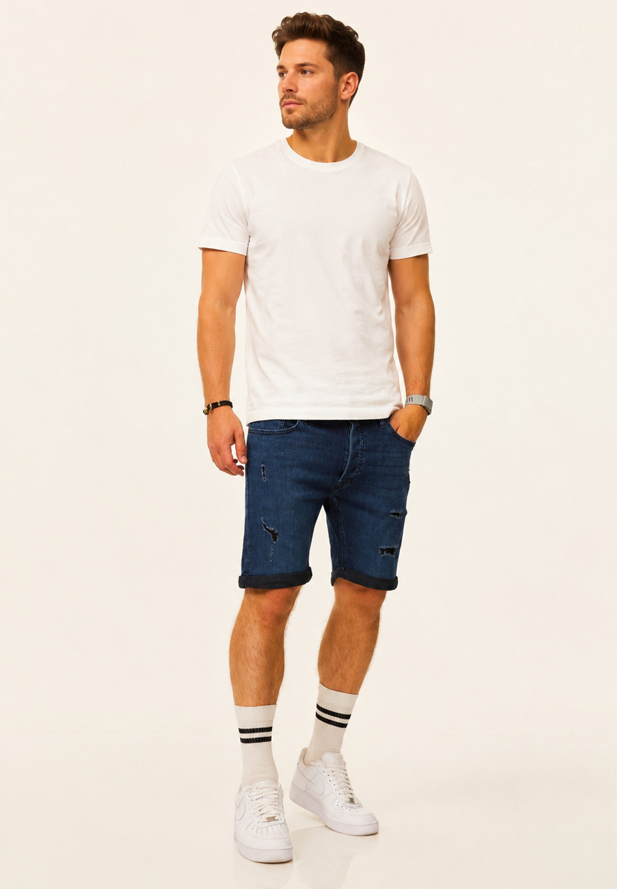 Jack & Jones Jeansshorts RICK Kurze Hose Original Denim mit Stretch Kurze Jeanshose im Destroyed Look & Regular-Fit für Herren – Bild 5 von 5