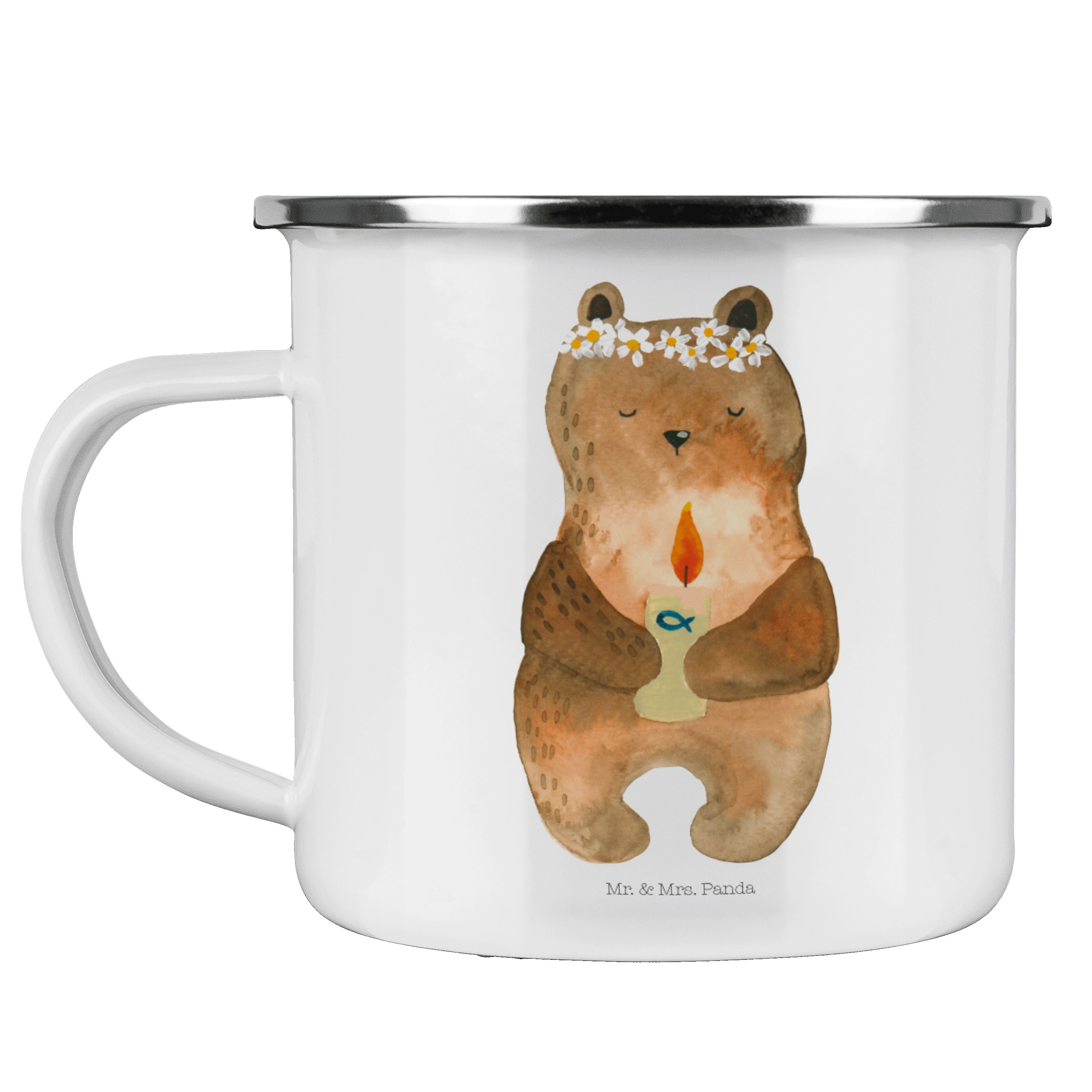 - Mr. Geschenk, Becher Mrs. Kommunion-Bär Metall, Tasse Panda Weiß Camping Emaille kath, Teddybär, & -