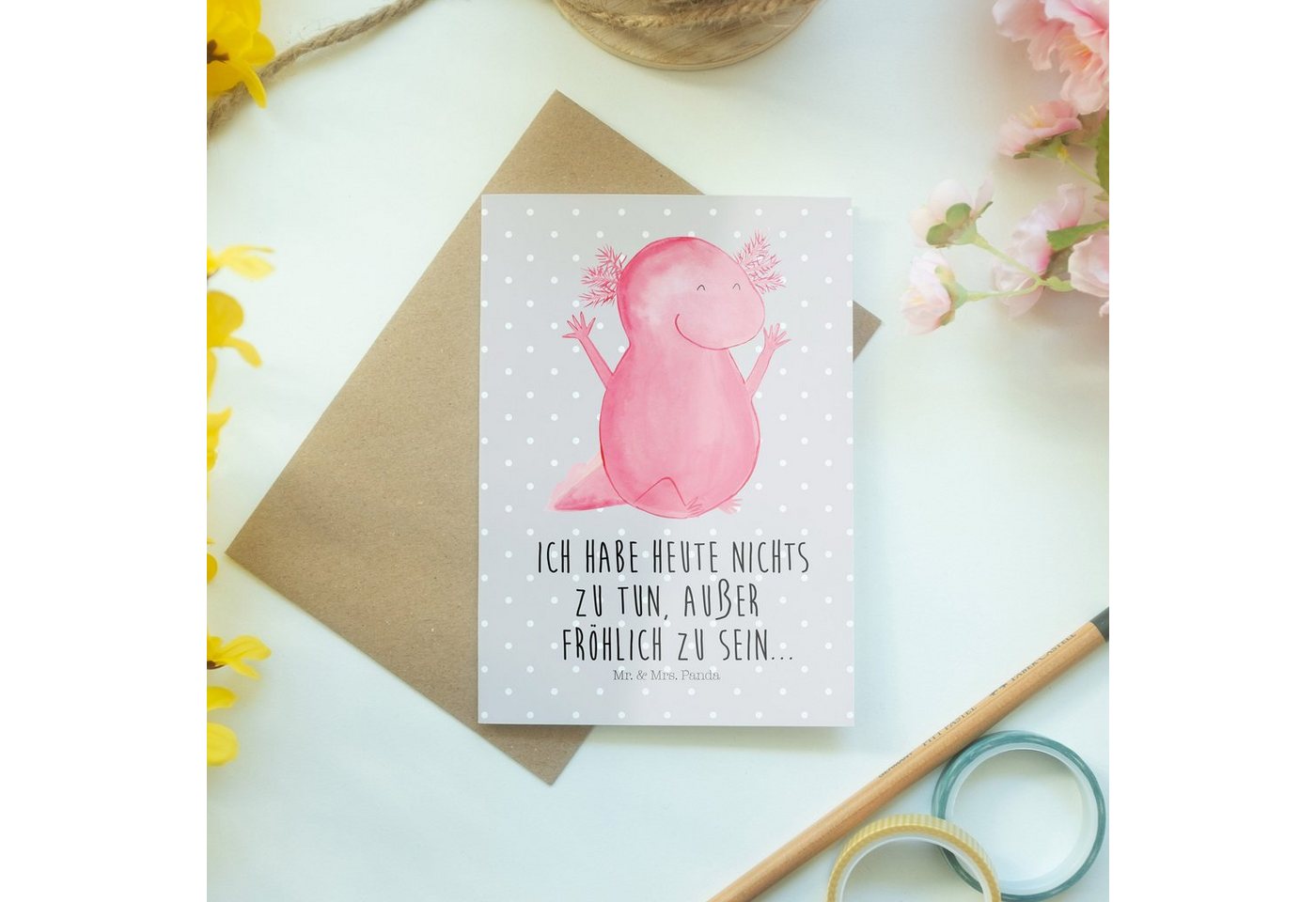 Thumbnail - Mr. & Mrs. Panda Grußkarte Axolotl Hurra, Grußkarte, Hochzeitskarte, Klappkarte, Herzberührende Sprüche
