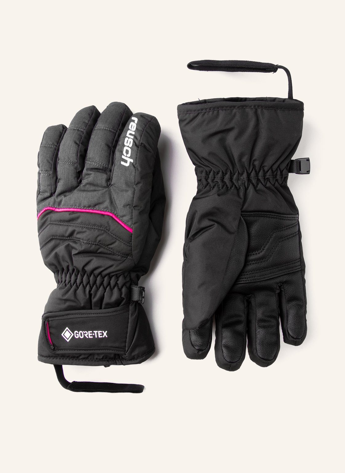 Reusch Skihandschuhe mit dunkelgrau-pink wasserdichter Funktionsmembran GORE-TEX Teddy