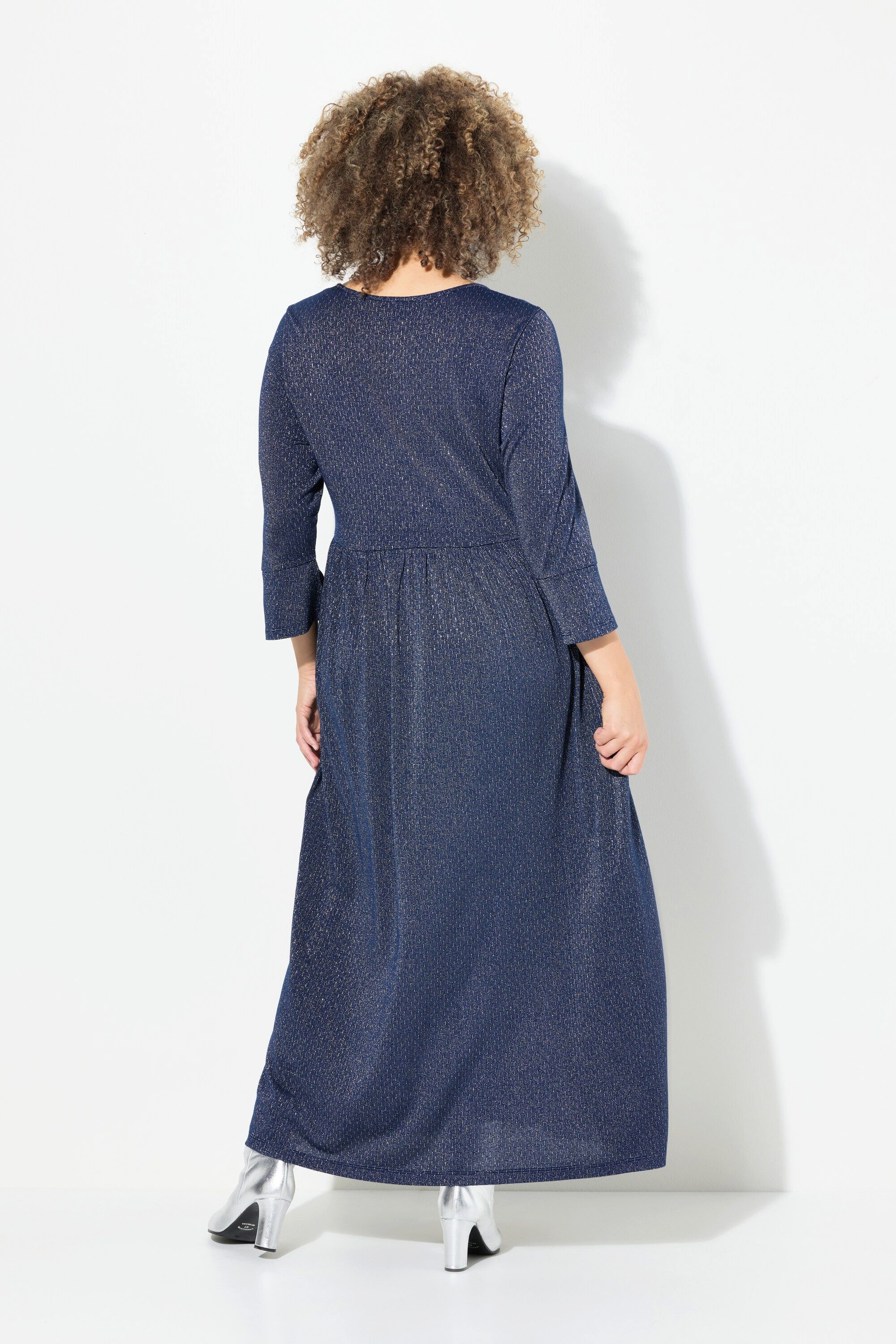Ulla Popken Jerseykleid Jersey-Midikleid Glitter A-Linie Rundhals 3/4-Arm