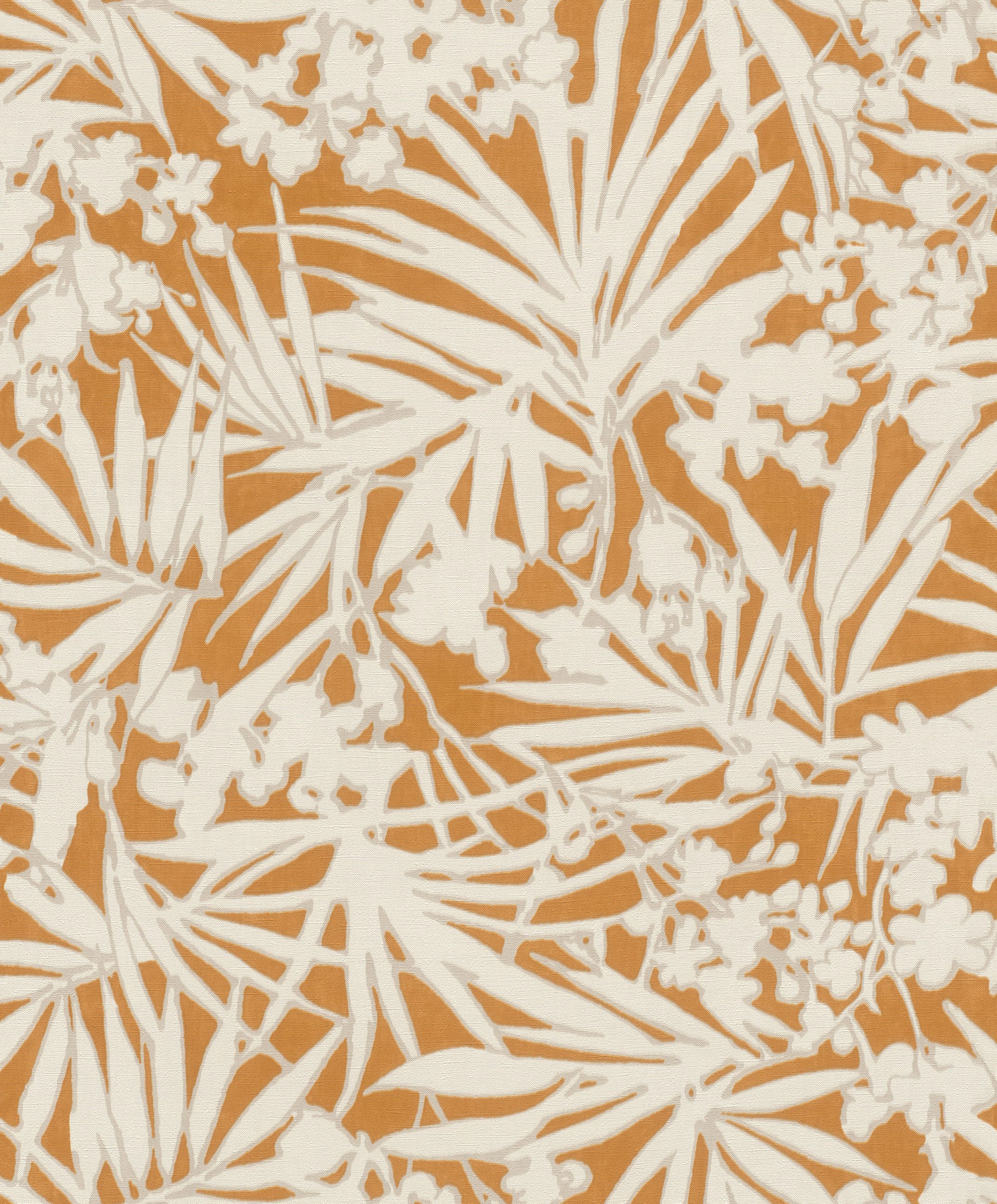 Rasch Vliestapete Blätter, Blumen & Blüten - Vinyltapete Orange, floral, matt, Textiloptik, (1 Rolle, 1 St., Kollektion 'Paraiso' - 10,05 m x 0,53 m), Lichtbeständige Farben - Feucht abwischbar - Restlost abziehbar
