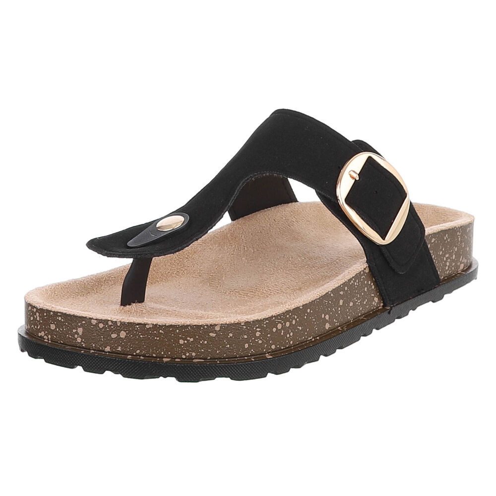 Ital-Design Modische Flip-Flops mit Schnalle für Damen Zehentrenner (91512270) Flach Zehentrenner in Schwarz