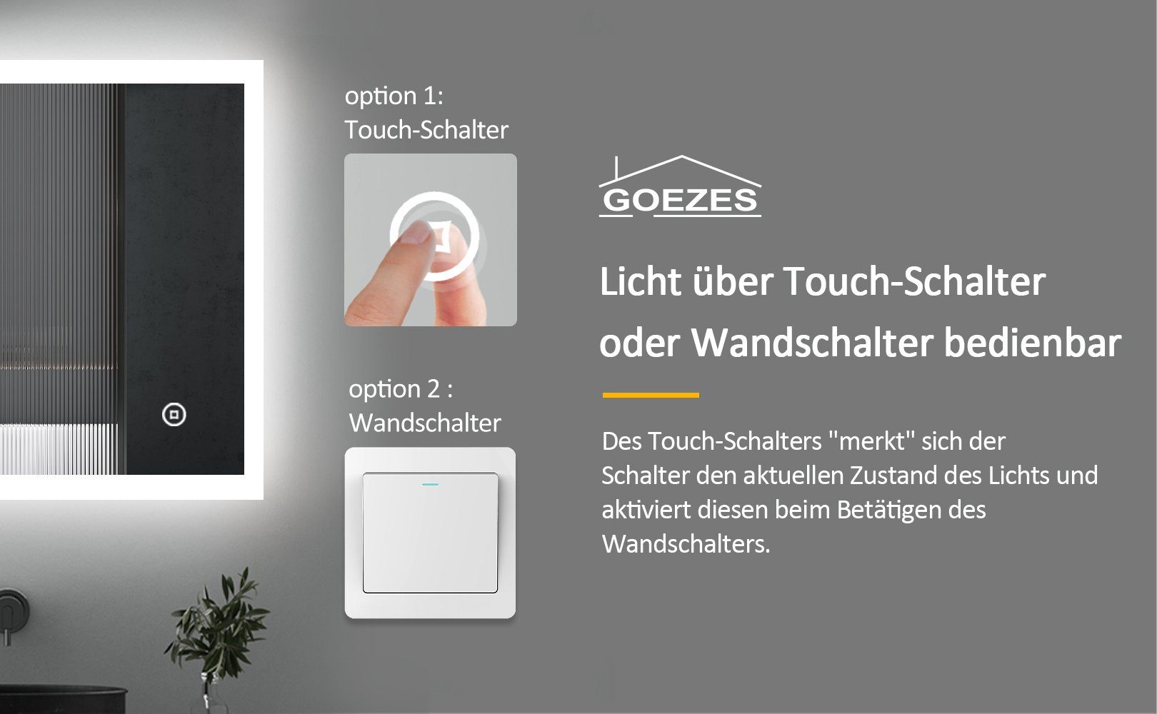 WDWRITTI Spiegel mit beleuchtung Badspiegel Led Bad Wandspiegel Badezimmer Touch Rund (Badezimmerspiegel Rundspiegel, Speicherfunktion, 3Lichtfarben, Helligkeit – Bild 5 von 5