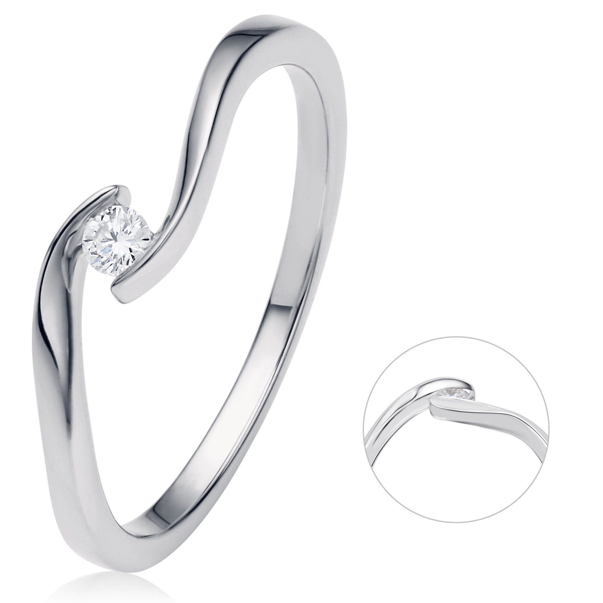 Brillant Spannfassung aus 0,05 ELEMENT ONE Ring Diamantring Weißgold, 750 Damen Gold Spannfassung Diamant Schmuck ct