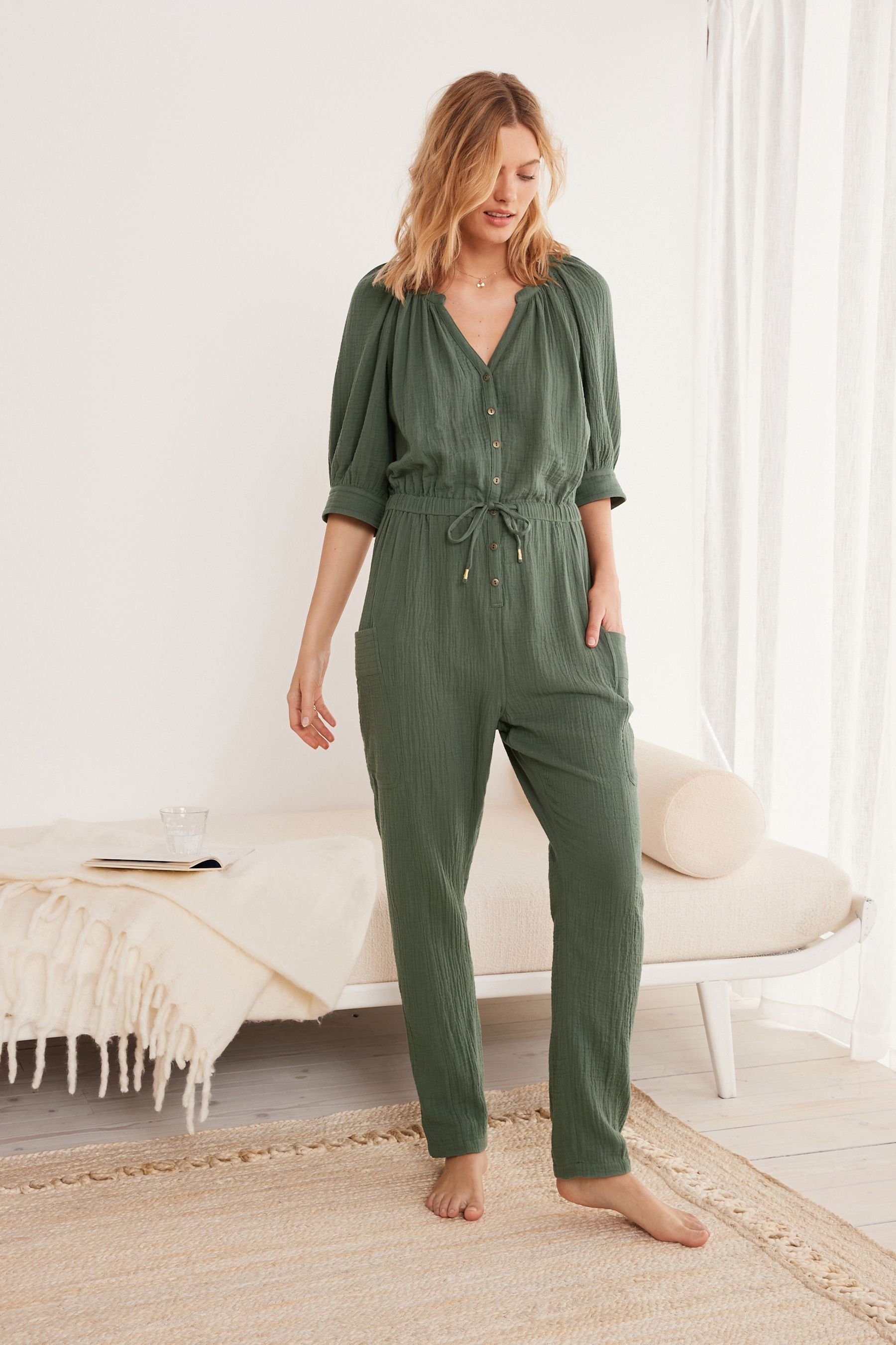 Next in Jumpsuit Baumwoll-Jumpsuit (1-tlg) Green Knitteroptik