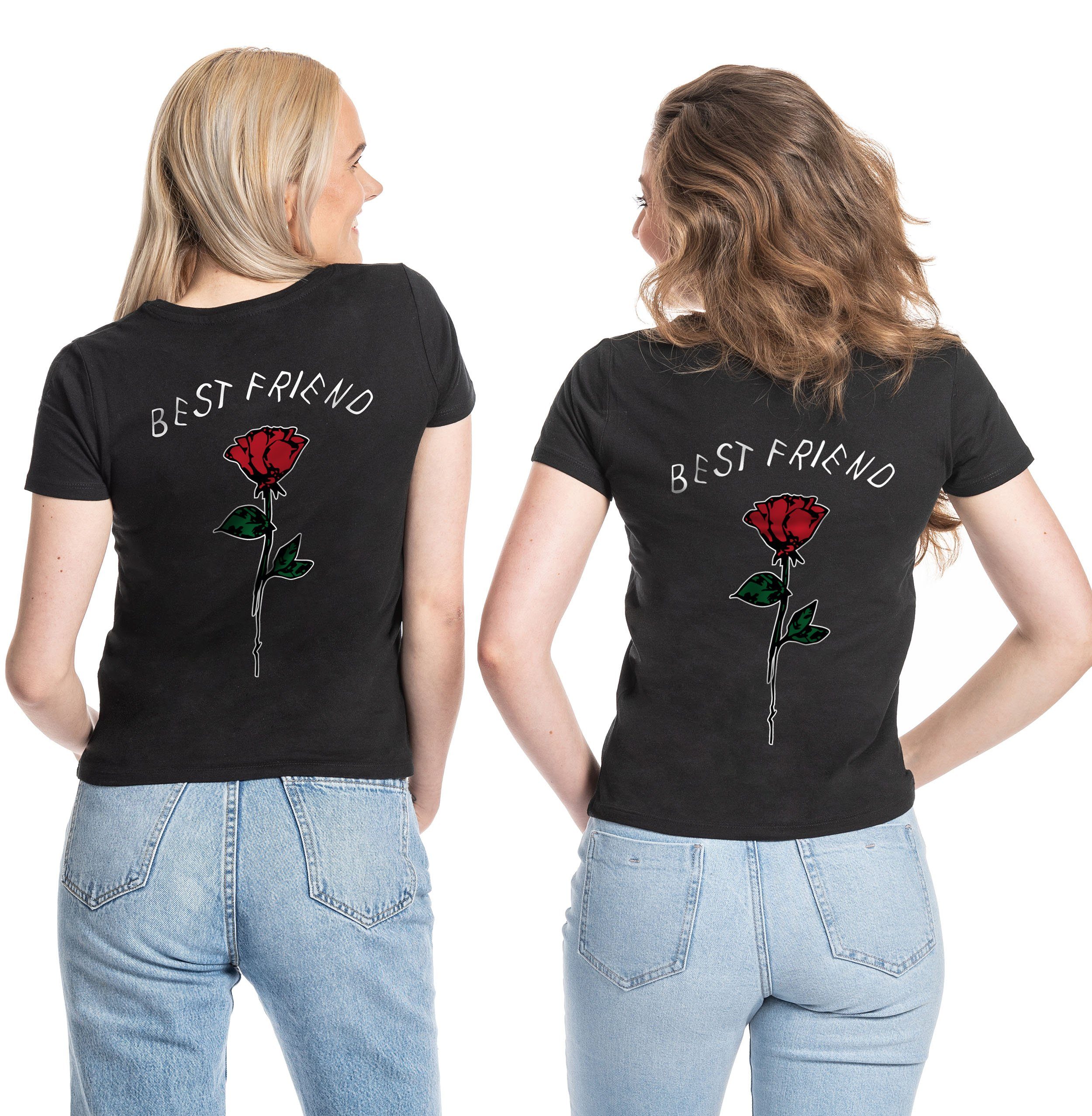 Couples Shop Print Rose Friends Sister modischem Freundin T-Shirt mit Best Schwarz T-Shirt Beste