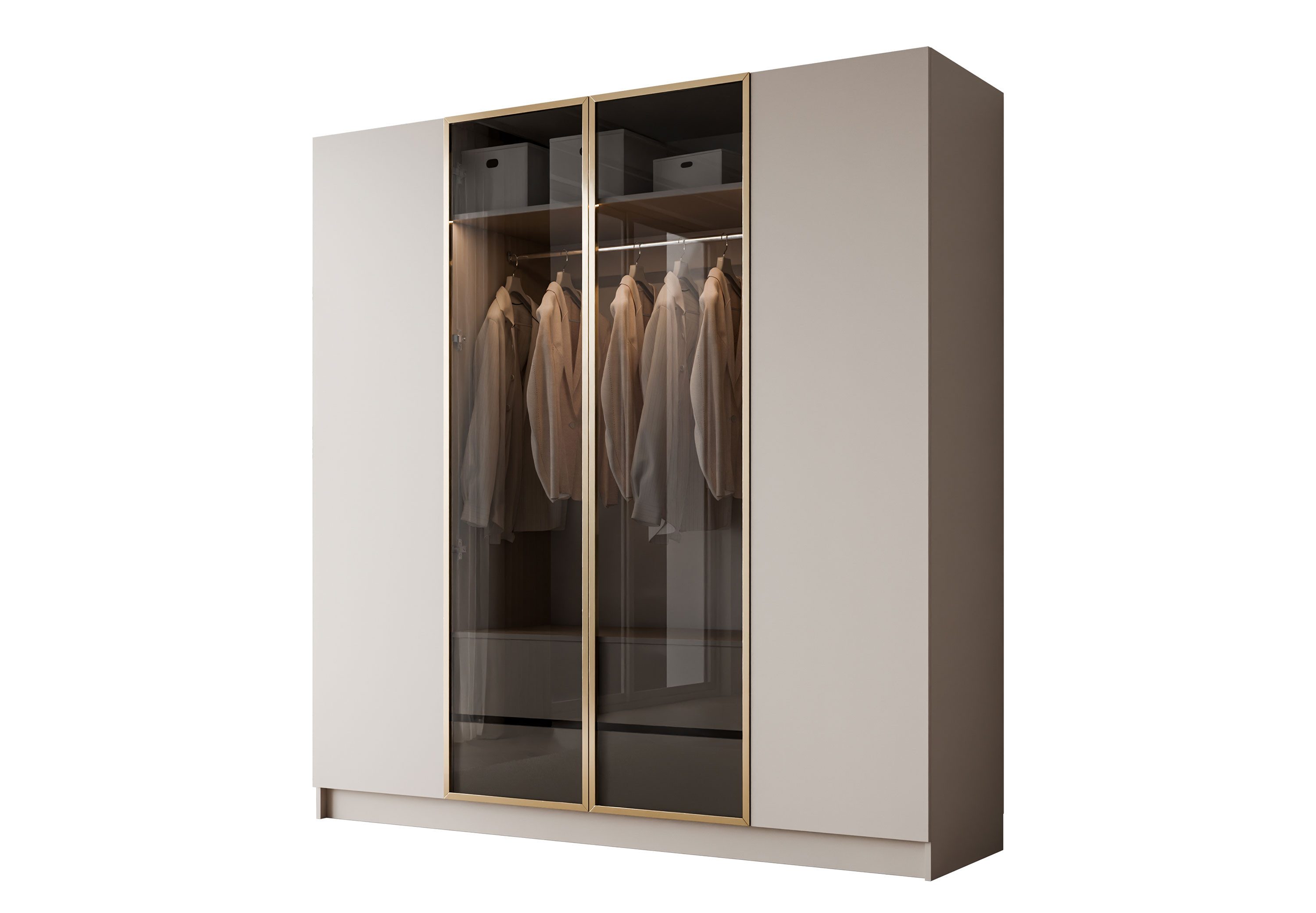 Lookway Kleiderschrank Viertüriger ATRIUM GOLD KASCHMIR mit Glasfront (mit Schubladen) Breite: 200 cm