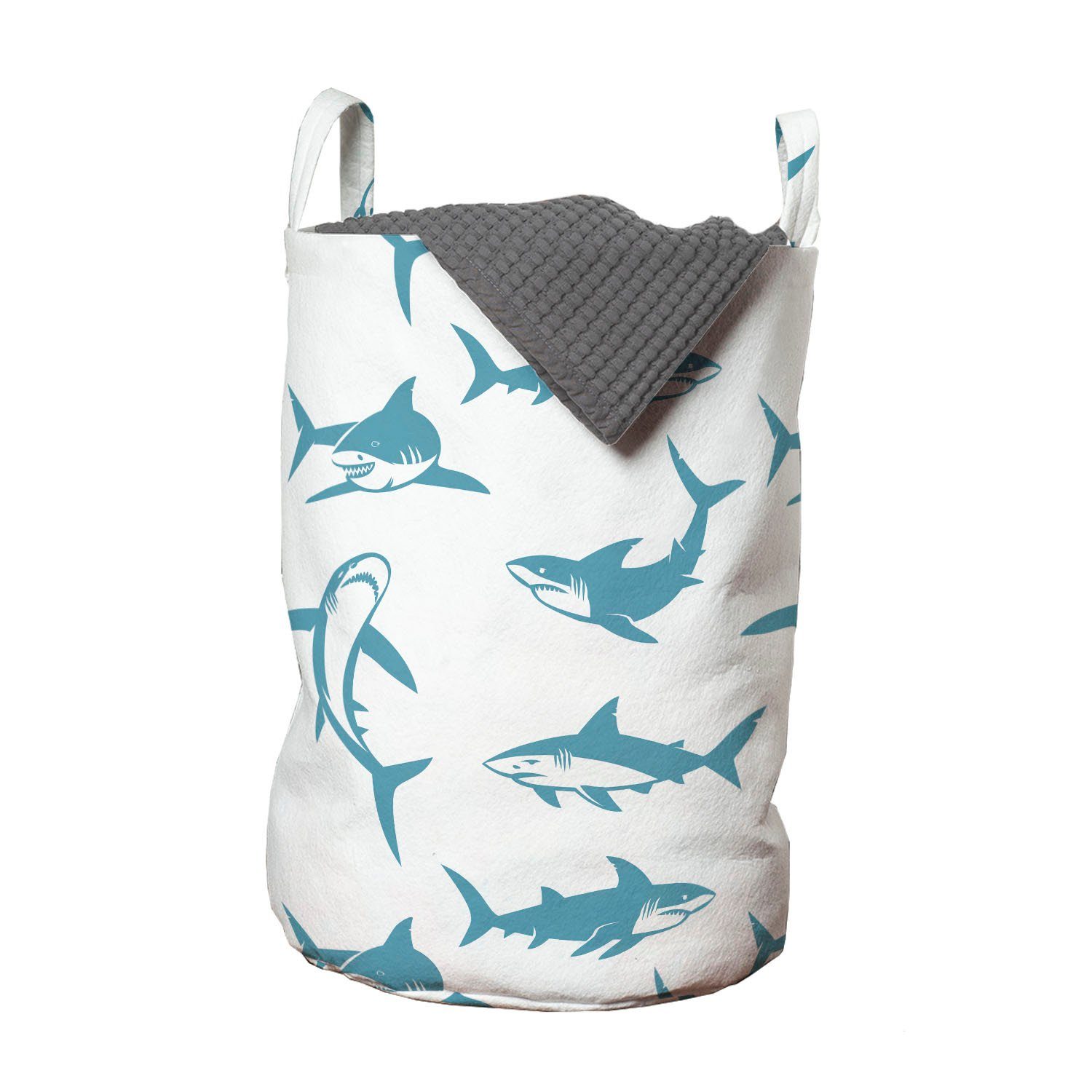 Abakuhaus Wäschesäckchen Wäschekorb Hai mit mit für Flossen Griffen Kordelzugverschluss Scary Waschsalons, Predators