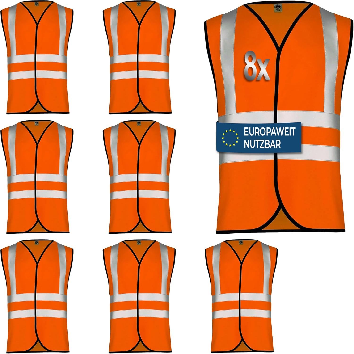 OMKA Warnweste OKWW001 12er-Pack (Spar-Set, 12er-Pack) 12x Warnweste Sicherheitsweste Auto Sicherheitswarnweste Pannenweste