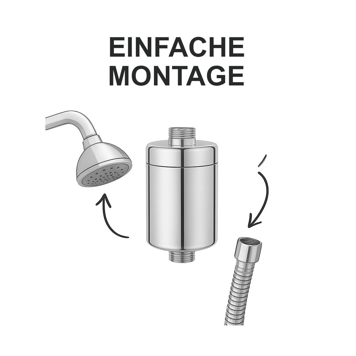 Aquintos Wasseraufbereitung Wasserfilter Starter-Set, Aktivkohle Duschfilter 1/2" Anschluss, Zubehör für Chrom-Optik, Badewannen und Armaturenfilter