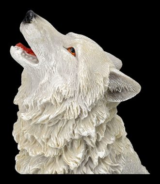 Figuren Shop GmbH Tierfigur Wolf Figur weiß - Ruf des Rudelführers - Tierfigur Dekoration Deko