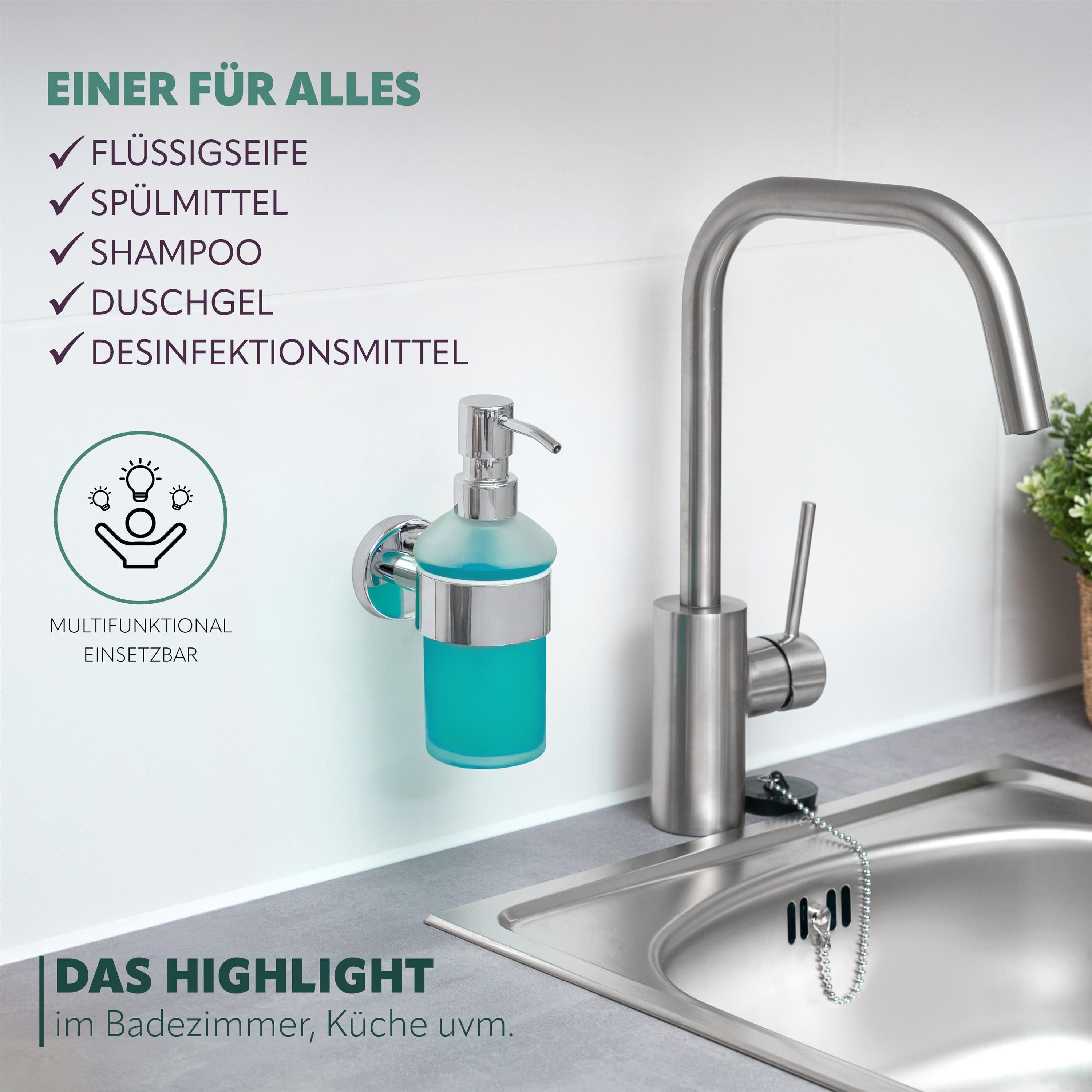 bremermann Seifenspender Bad-Serie LUCENTE - Edelstahl hochglänzend inkl. Klebe-Set