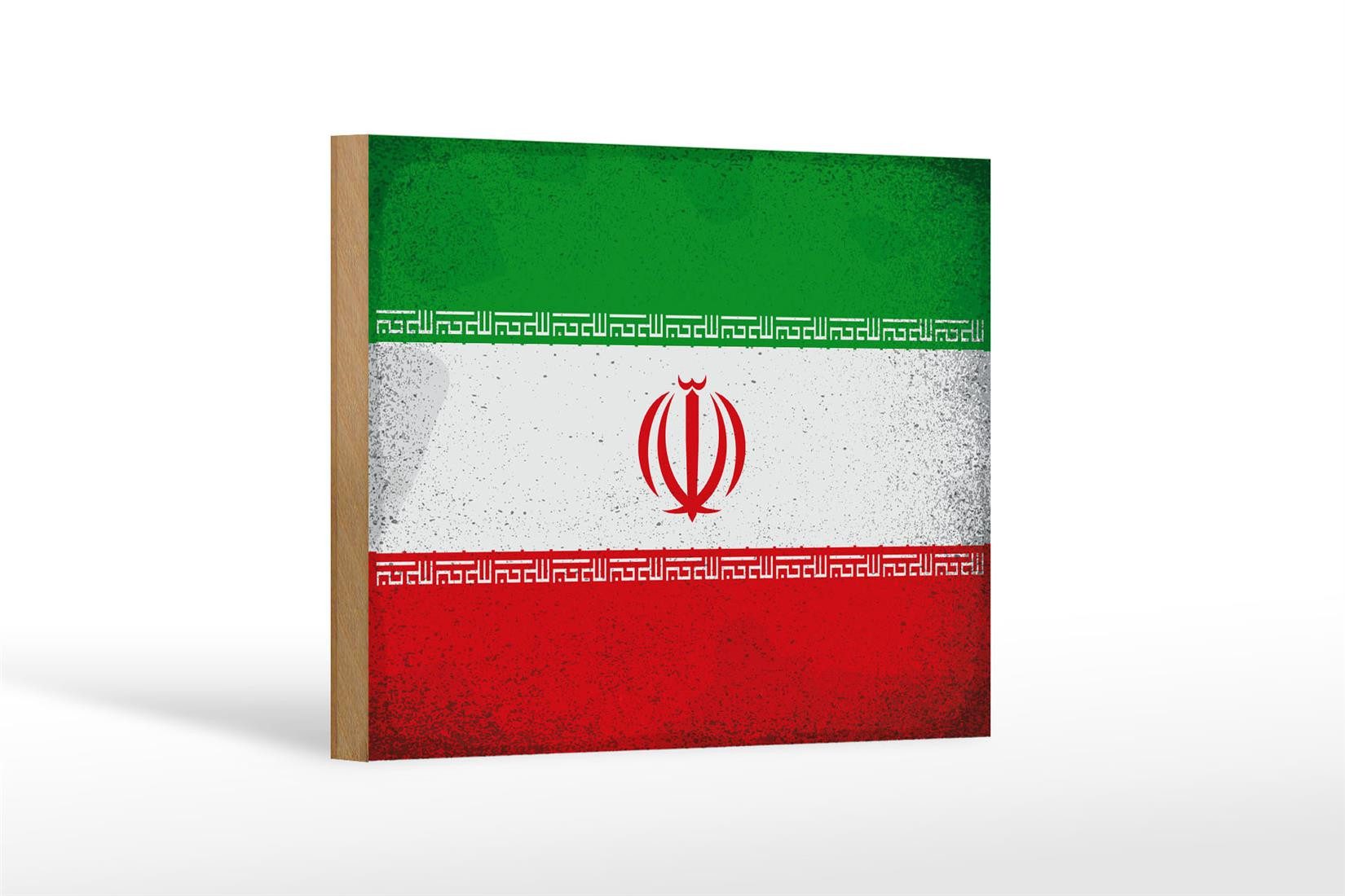 Femer GmbH Holzbild Flagge Iran 18x12 cm Flag of iran Vintage, Flaggen (1 St), Glatte Holzfaserplatte (MDF), vorn beschichtet