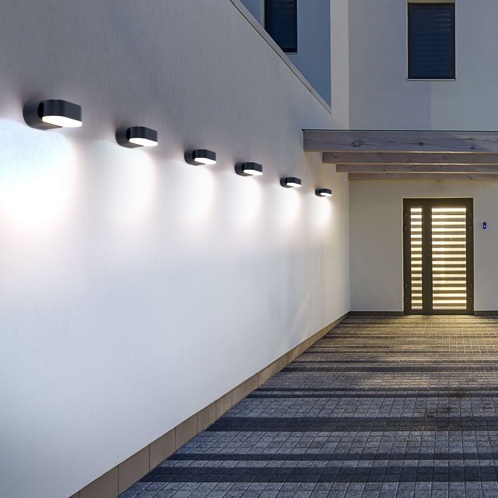 Leuchten fest Wand Außen-Wandleuchte, etc-shop 4x Balkon Hof Bereich ALU Warmweiß, LED LED-Leuchtmittel verbaut, Lampen Strahler Außen