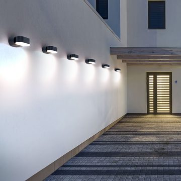 etc-shop Außen-Wandleuchte, LED-Leuchtmittel fest verbaut, Warmweiß, 4x LED Außen Bereich Wand Lampen Balkon Hof ALU Strahler Leuchten