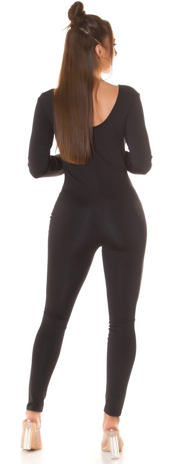 unifarben Jumpsuit, Overall Einteiler schwarz Koucla figurbetonter