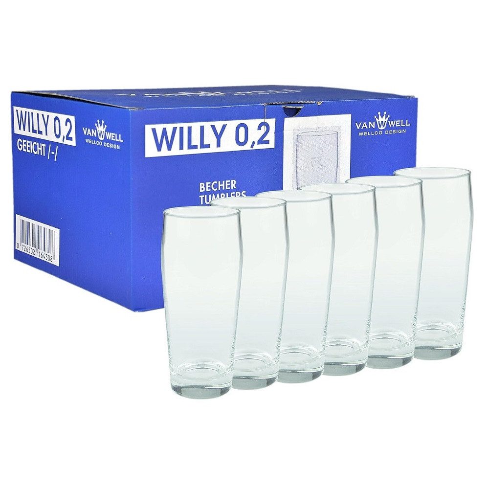 Arcoroc Bierglas Arcoroc Willi Becher 265 ml geeicht auf 200 m 6er Set, Glas